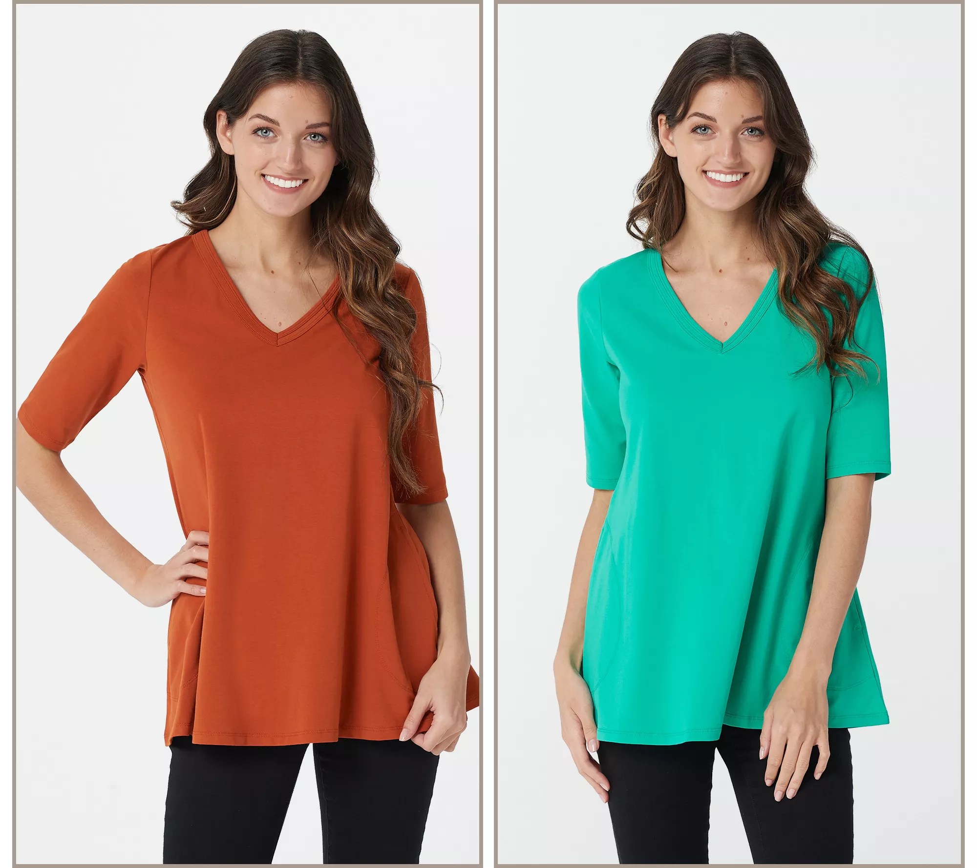 Women with Control Washed Cotton Jersey Set of 2 VNeck Tops