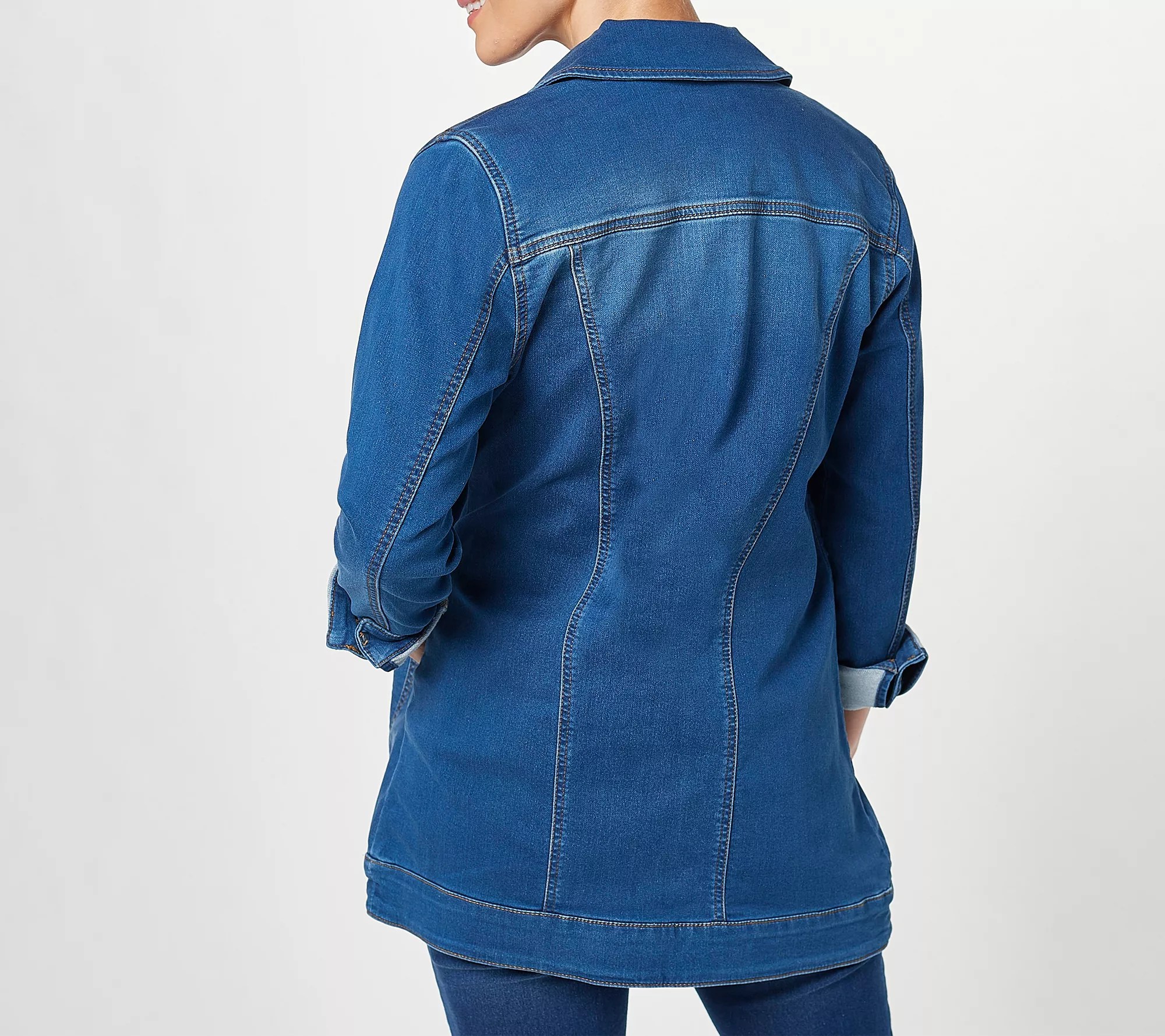 "As Is" Denim & Co. Comfy Knit Long Button Front Denim Jacket