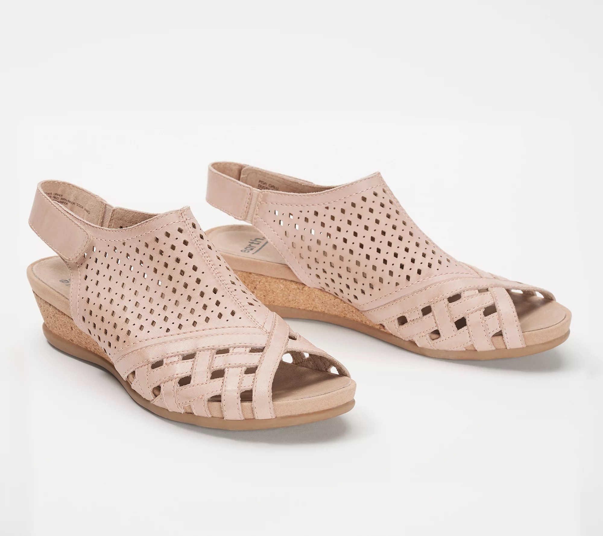 (QVC) Q2 Earth Leather Perforated Wedge Sandals Pisa Galli