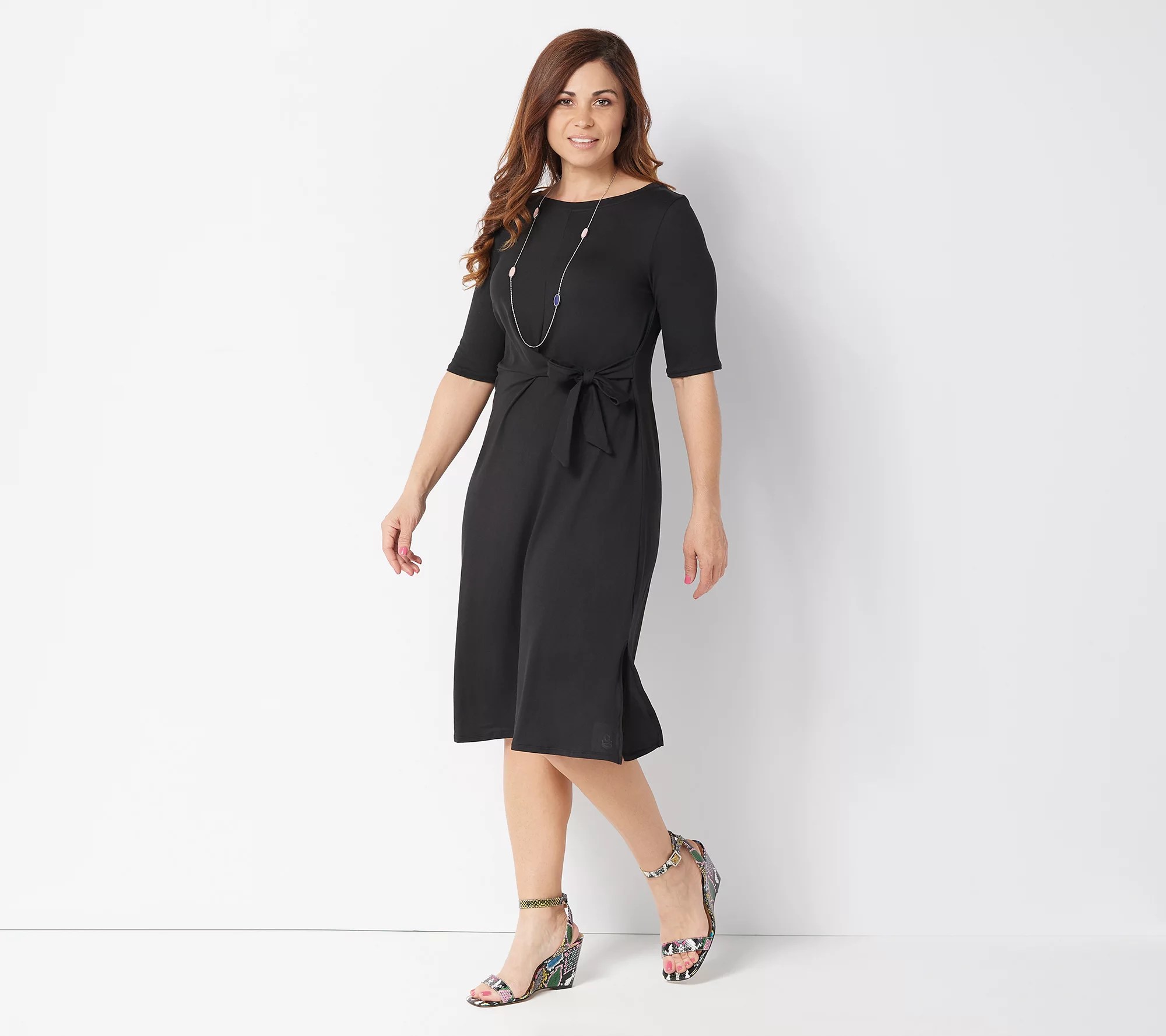 (QVC) Q2 Cuddl Duds Flexwear Draped Tie Front Maxi Dress