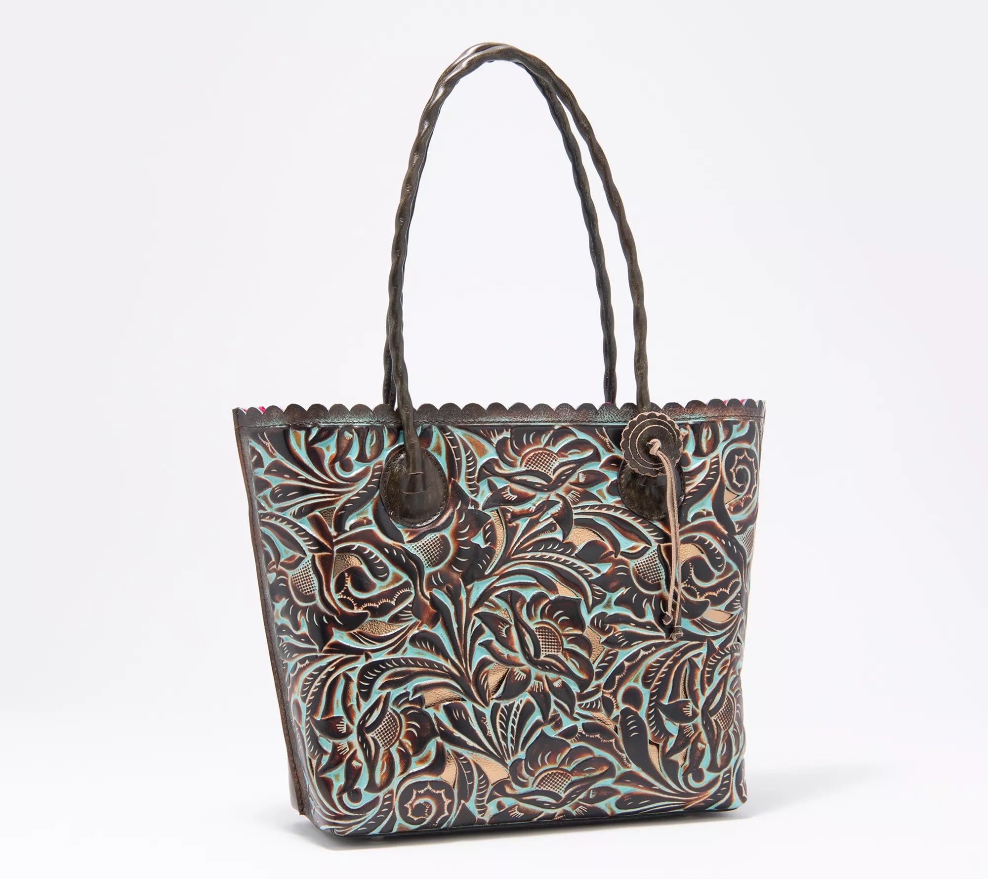 (QVC) Patricia Nash Leather Estella Tote with Scallop Trim