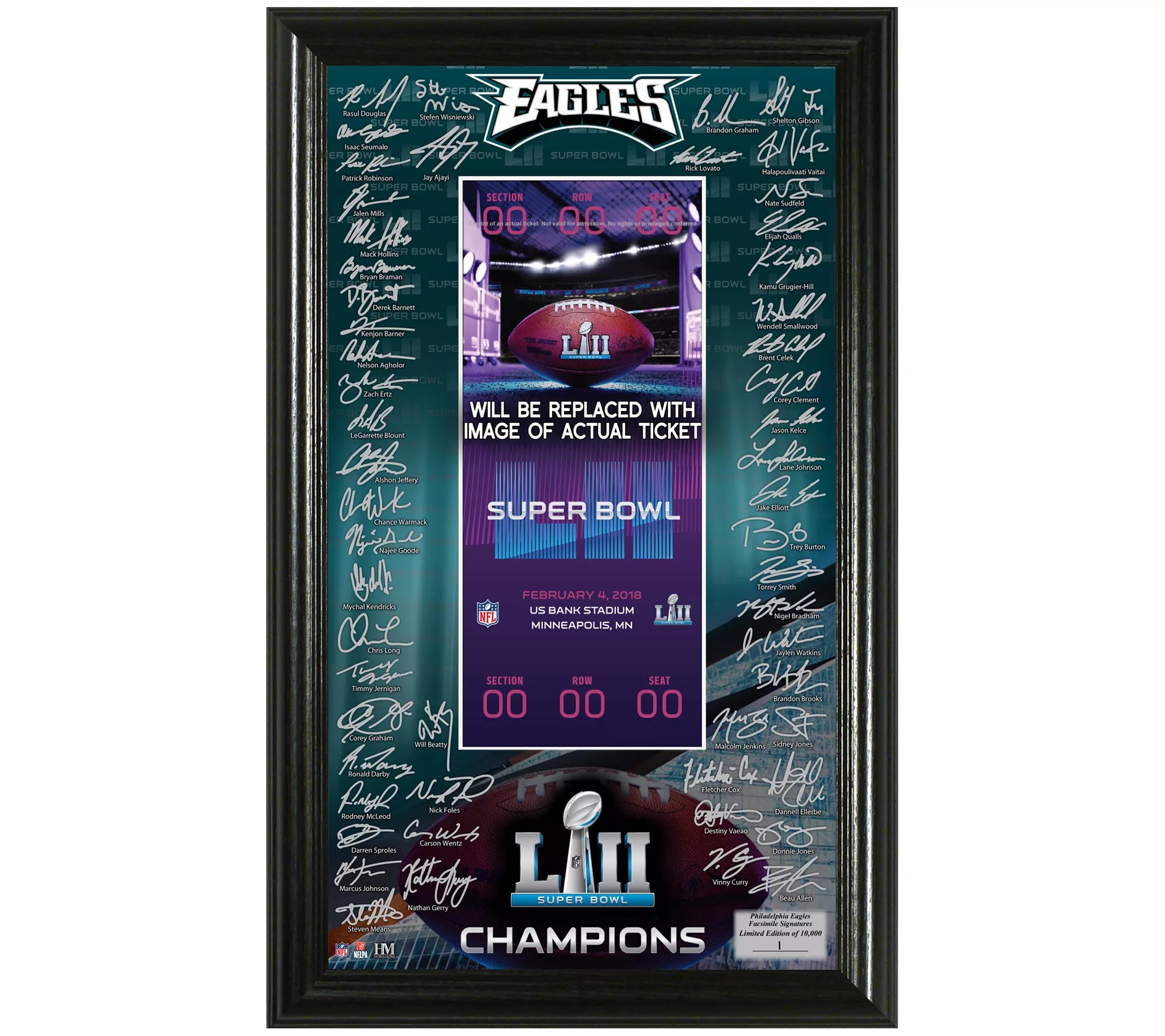 Philadelphia Eagles Super Bowl LII Champs Ticket Frame