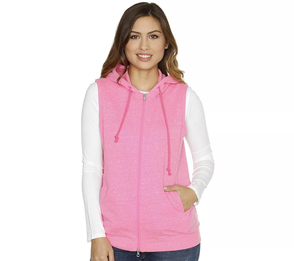DAILY COMFORT SweatQualität Weste mit Kapuze Eingrifftaschen QVC.de