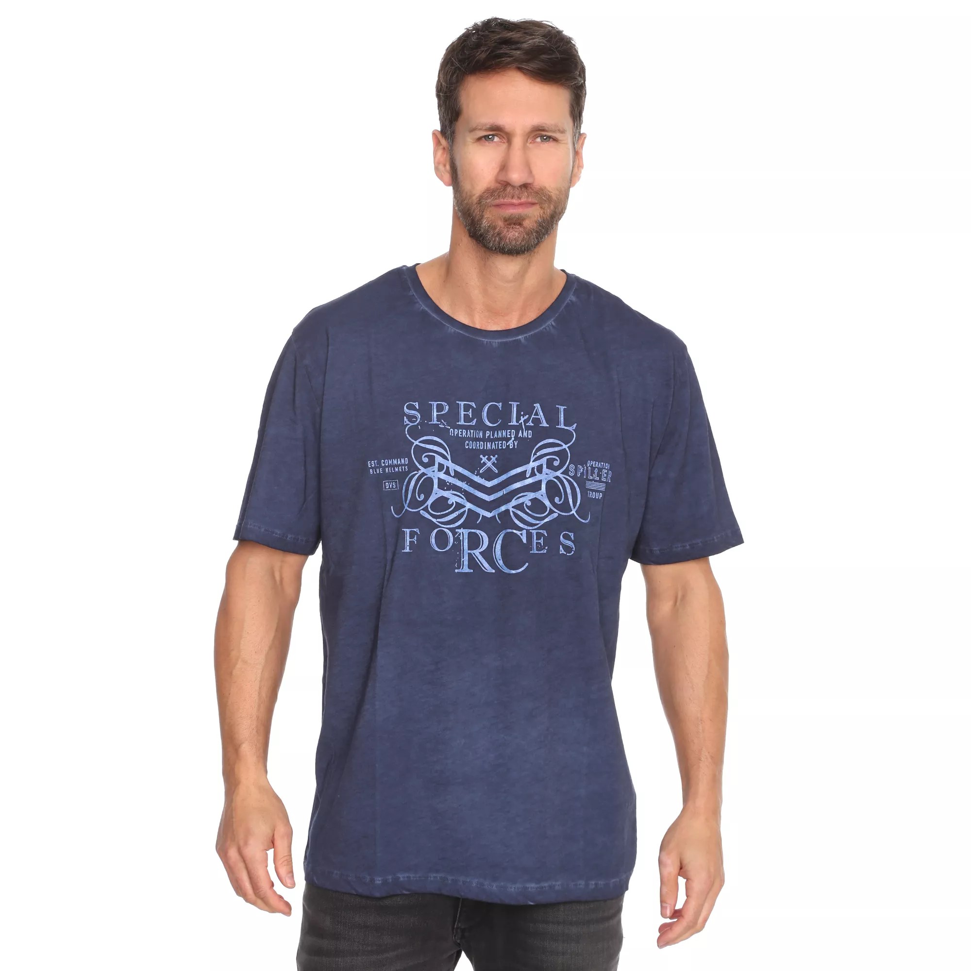 MEN'S TOUCH Shirt, 1/2Arm Jerseyqualität Oil Dyed platzierter Druck