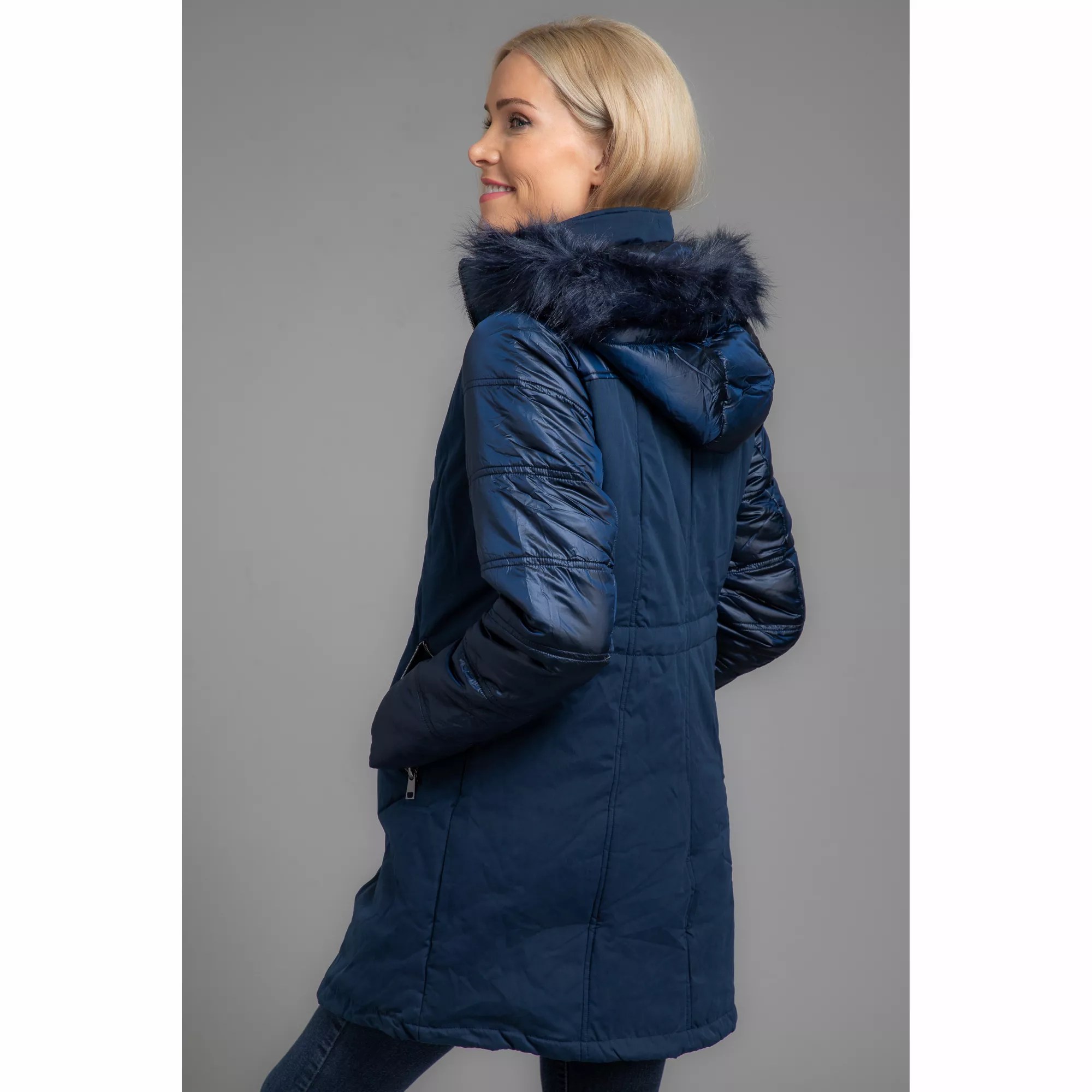 CENTIGRADE Jacke lange Form Materialmix abnehmbarer pelz QVC.de