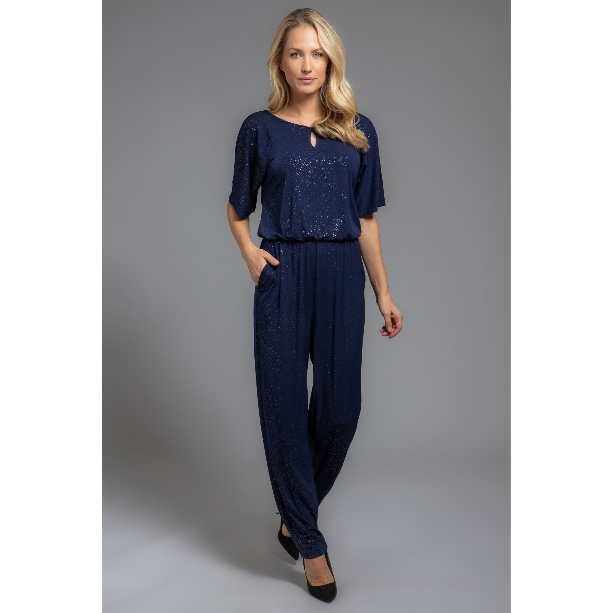 KIM & CO. Jumpsuit, 1/2Arm Galaxy Brazil Knit elastisch 2 Taschen QVC.de