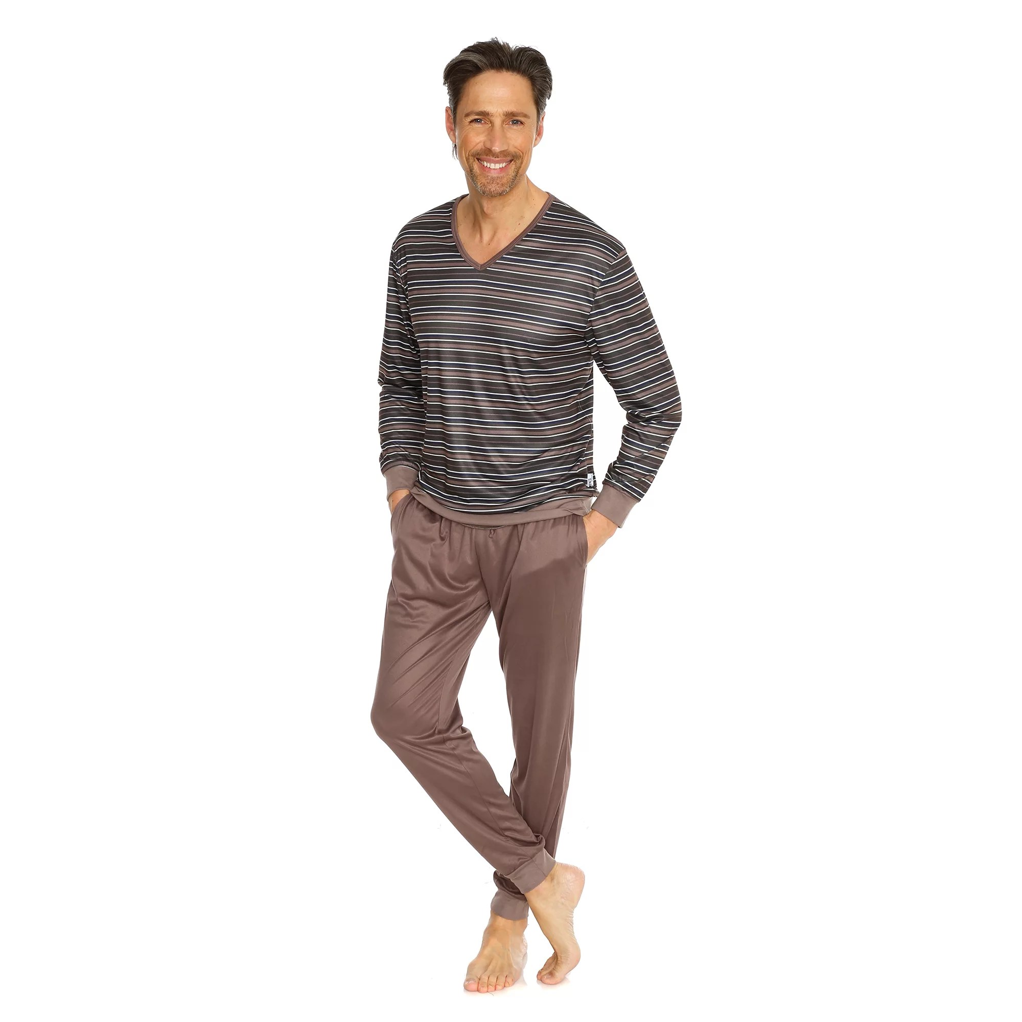 MEN'S TOUCH Pyjama 1/1Arm Mikrofaser gestreift QVC.de