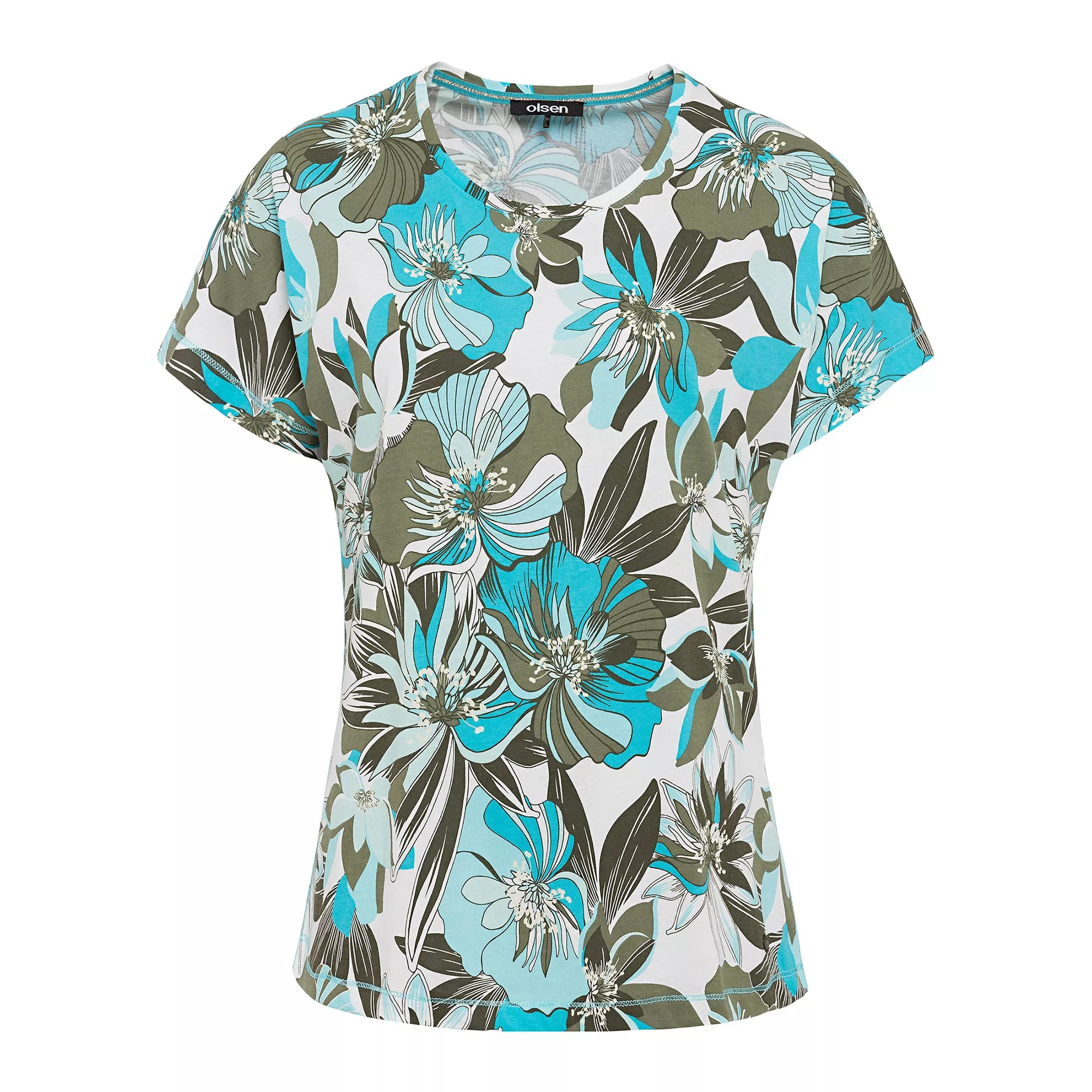 OLSEN Shirt, Kurzarm Rundhalsausschnitt floraler Druck QVC.de