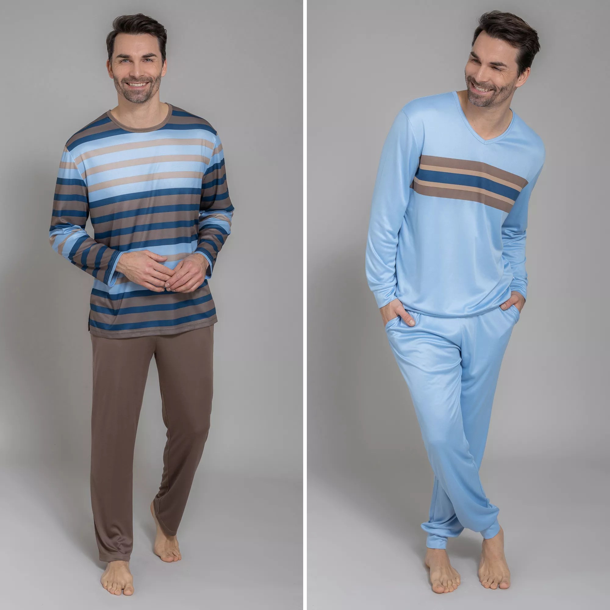 MEN'S TOUCH 2 Pyjama Sets Mikrofaser 1/1Arm Streifen QVC.de