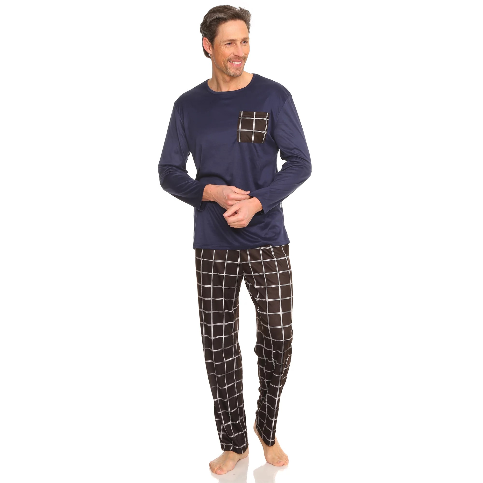 MEN'S TOUCH Pyjama 1/1Arm Mikrofaser Hose kariert QVC.de