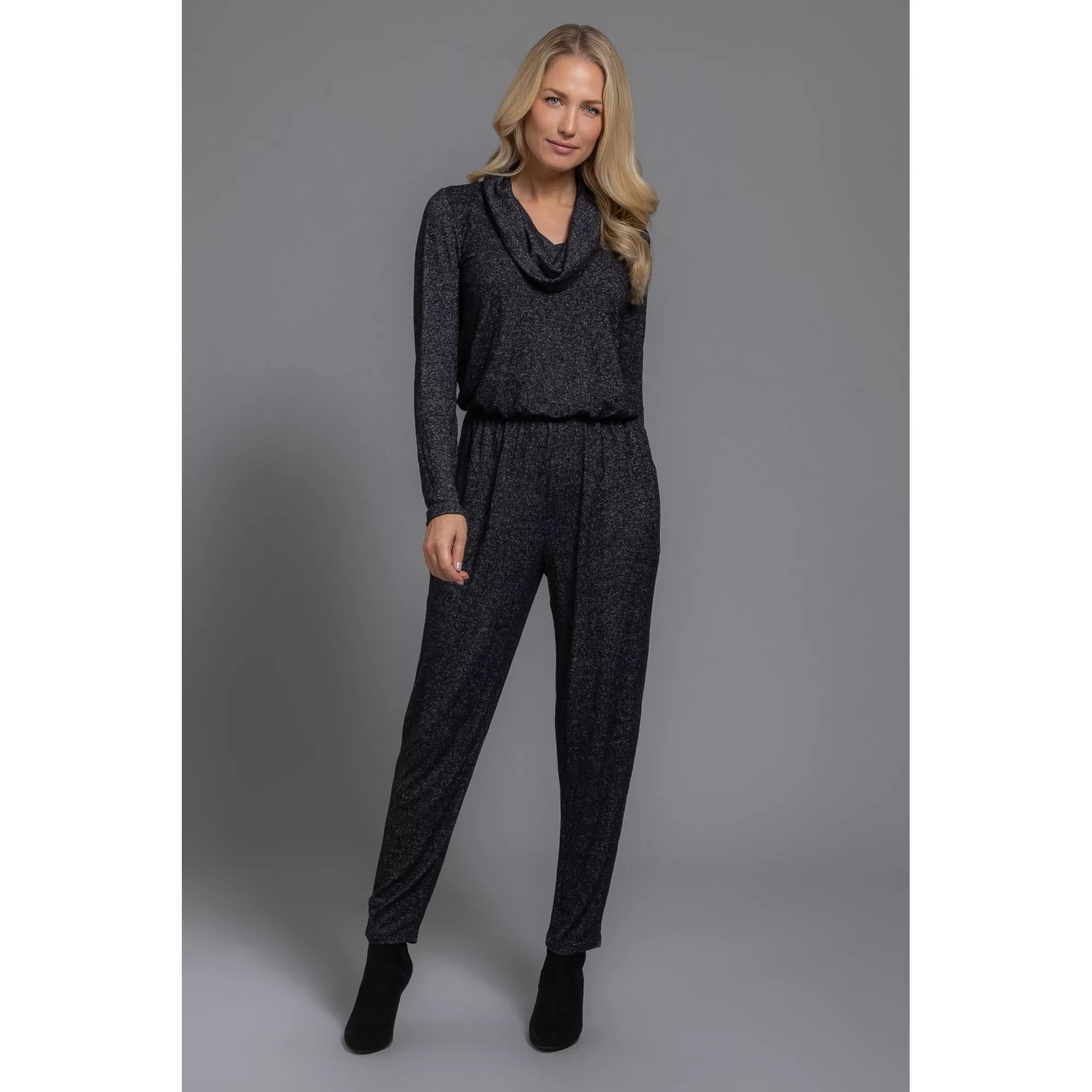 KIM & CO. Jumpsuit, 1/1Arm Soft Jersey Wasserfallkragen MelangeGarn