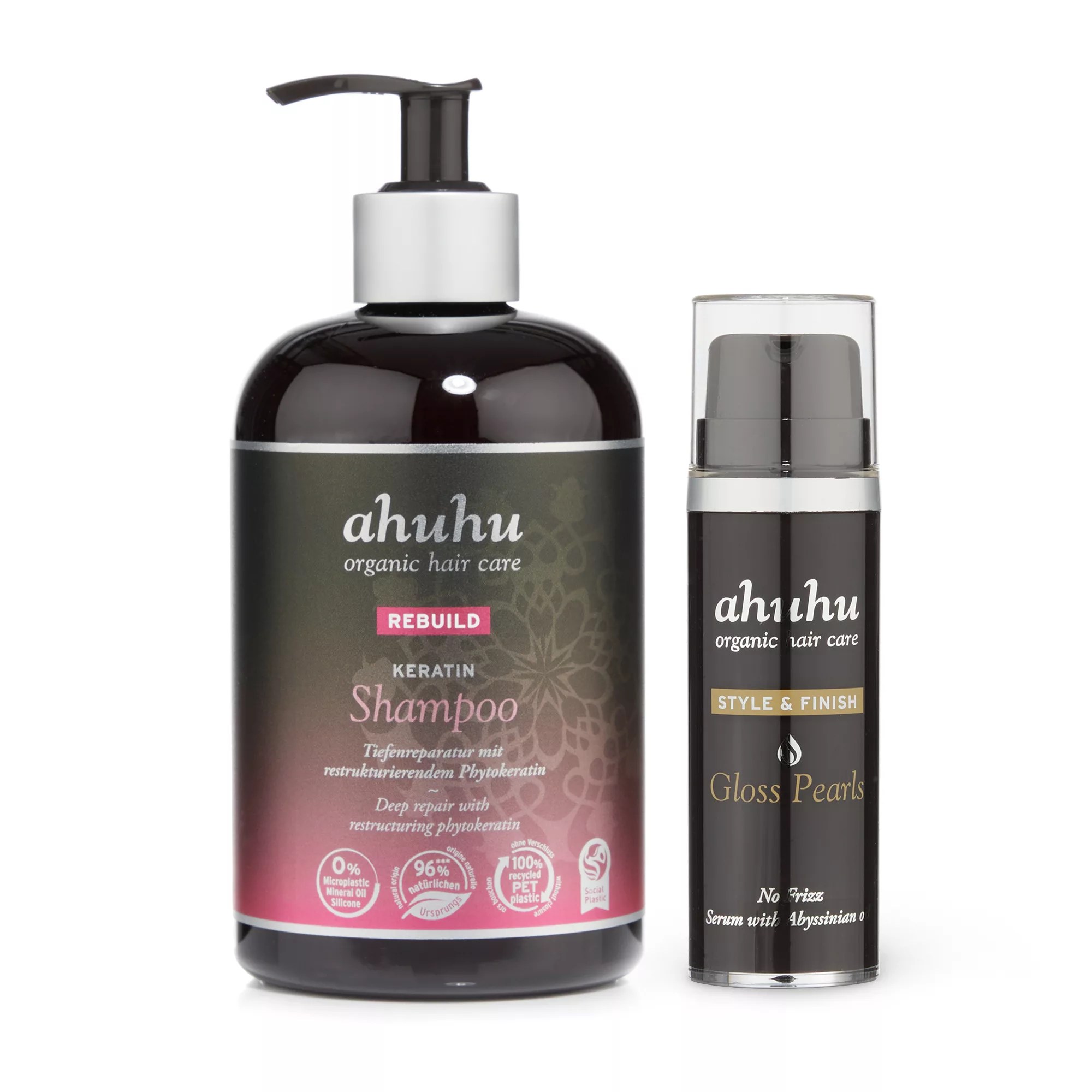 ahuhu organic hair care Keratin Shampoo 500ml & Gloss Pearls 30ml in Sondergröße QVC.de