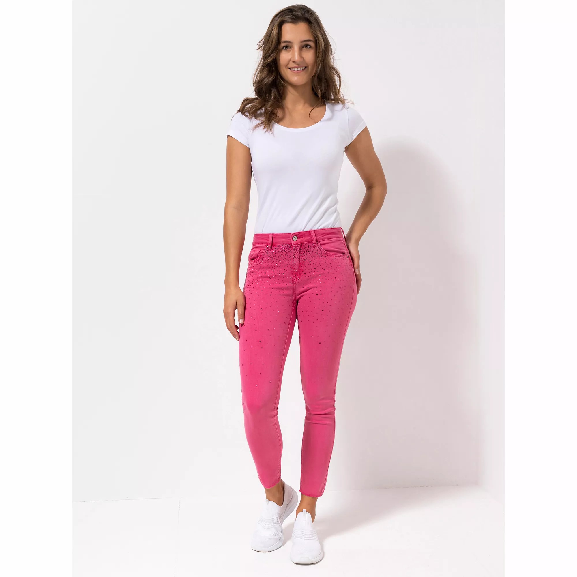 DINE 'N' DANCE Jeans Salsa UsedLook Strassdetails schmales Bein QVC.de