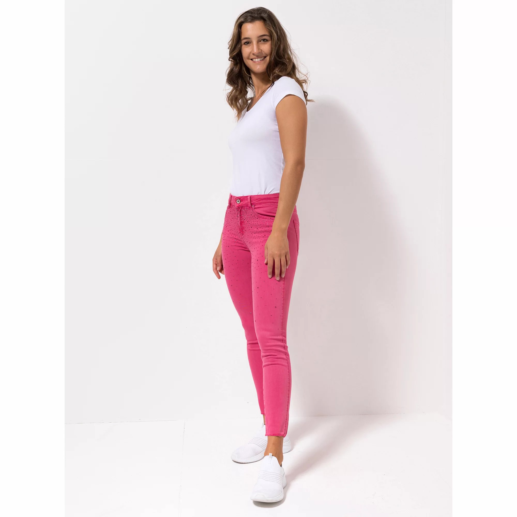 DINE 'N' DANCE Jeans Salsa UsedLook Strassdetails schmales Bein QVC.de