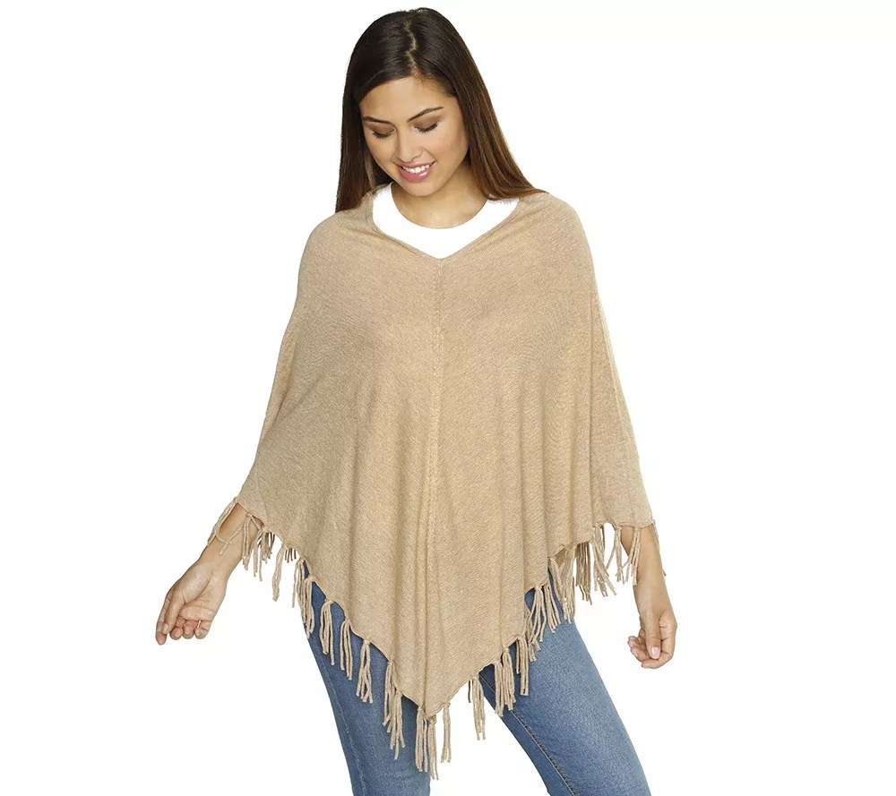 JETTE Designermode Poncho Feinstrick VAusschnitt Fransen QVC.de
