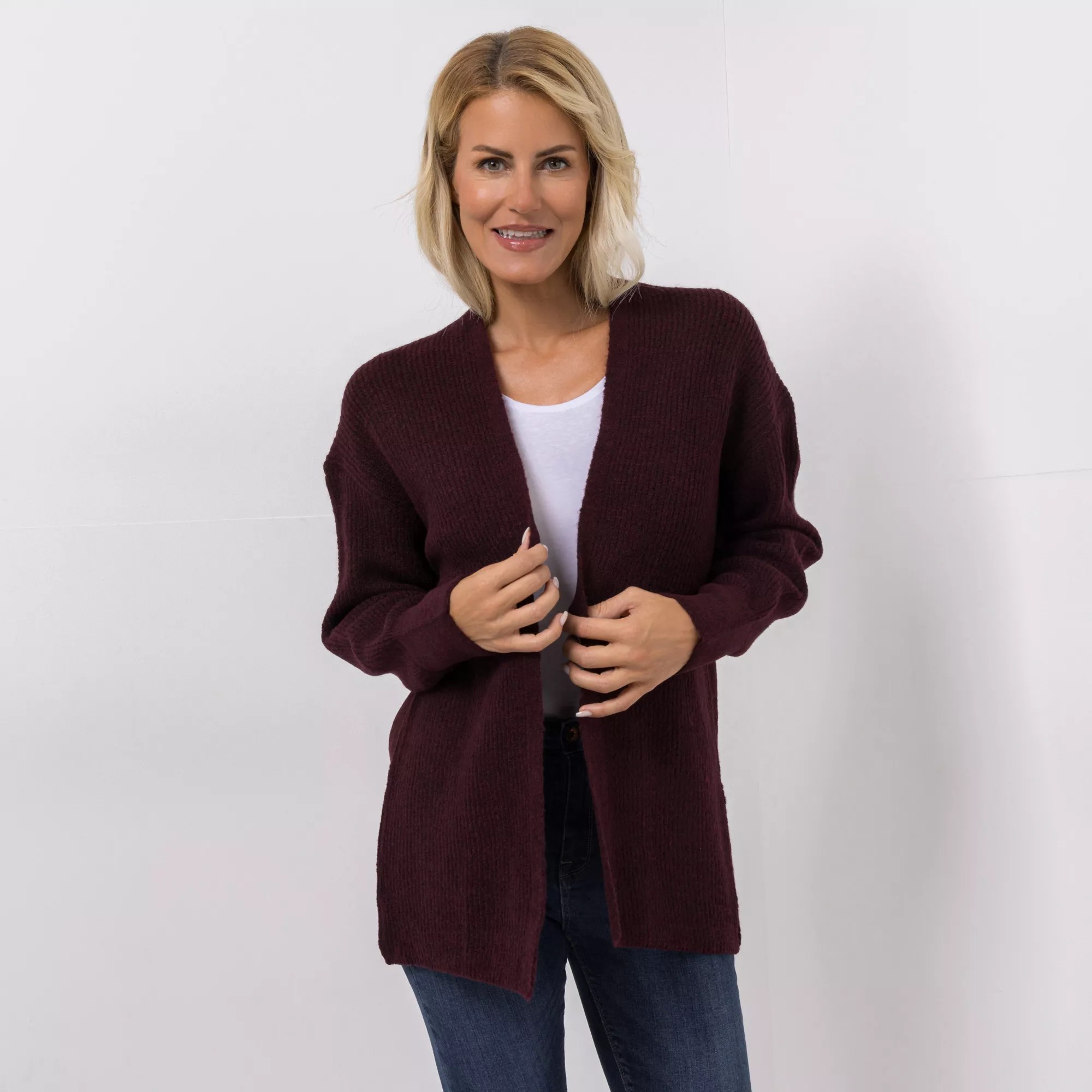 DINE 'N' DANCE Cardigan, 1/1Arm offene Front Rippenstrick oversize