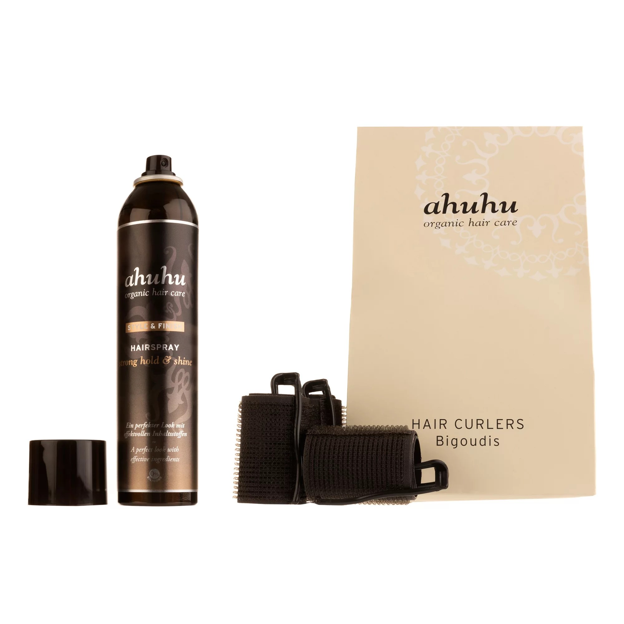 ahuhu organic hair care Hairspray 300ml & 20 Hair Curlers + 10 Klammer