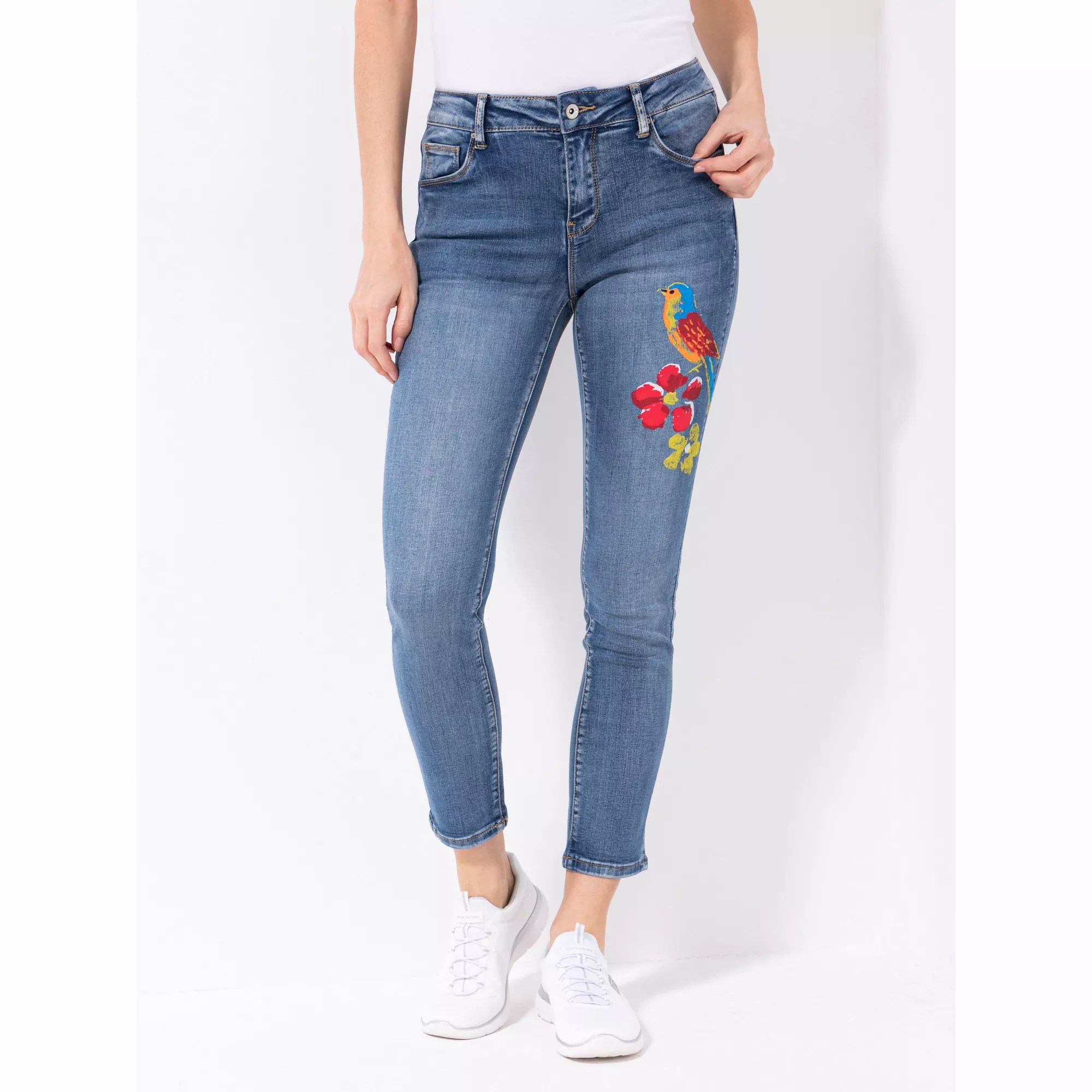 DINE 'N' DANCE Jeans Salsa 5PocketStyle Vogeldruck schmales Bein QVC.de