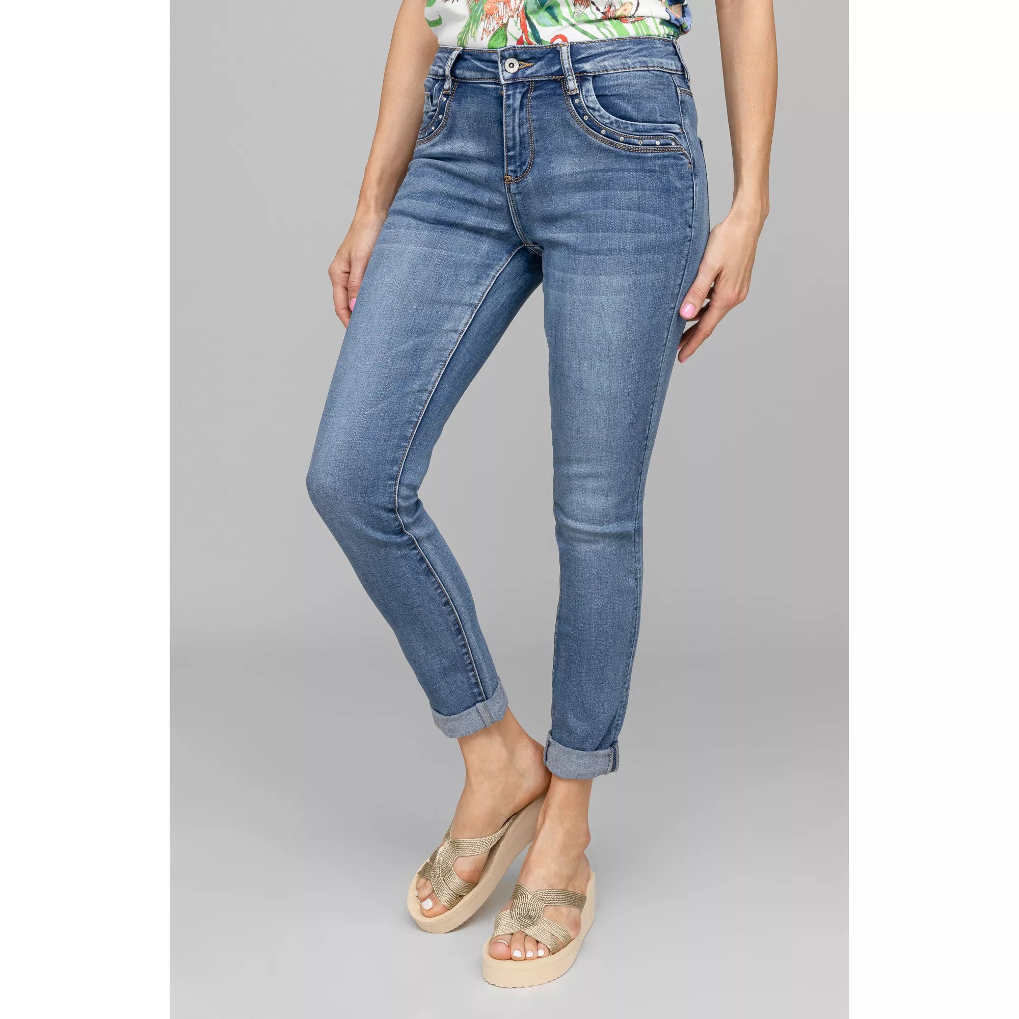 DINE 'N' DANCE Jeanshose, Salsa 5PocketStyle knöchellang schmales