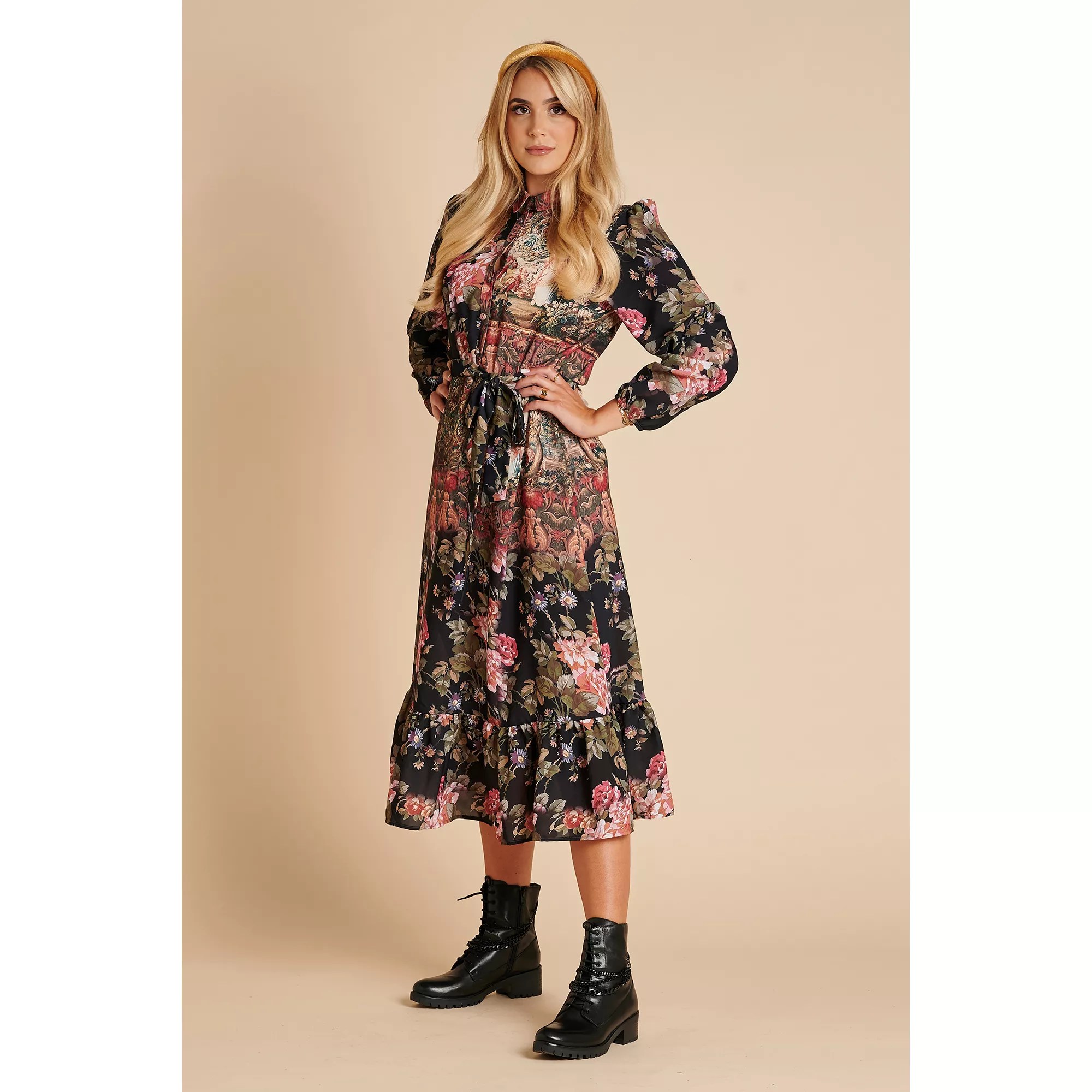 SCHIFFHAUER MUNICH® Kleid, 1/1Arm Hemdblusenkragen Bindegürtel