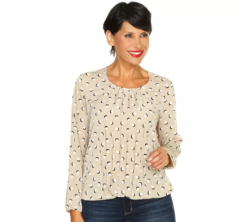 VIA MILANO Bluse, 1/1Arm Gummizug am Saum Faltendetails gewebt QVC.de