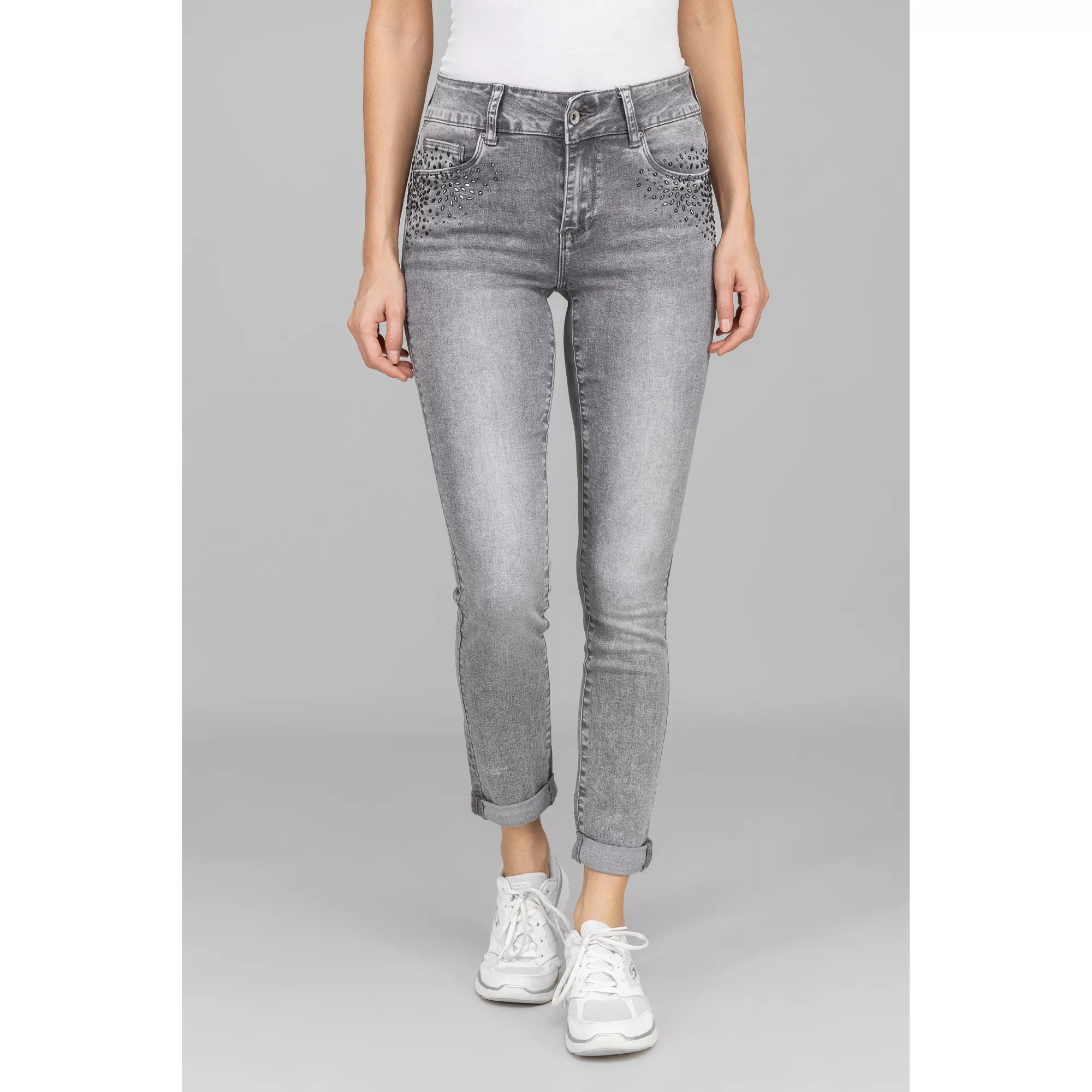 DINE 'N' DANCE Jeans Salsa Strassdetail knöchellang schmales Bein QVC.de