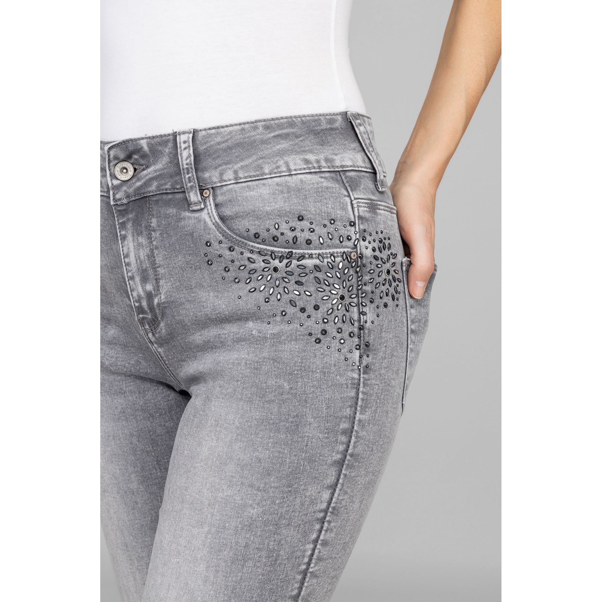 DINE 'N' DANCE Jeans Salsa Strassdetail knöchellang schmales Bein QVC.de