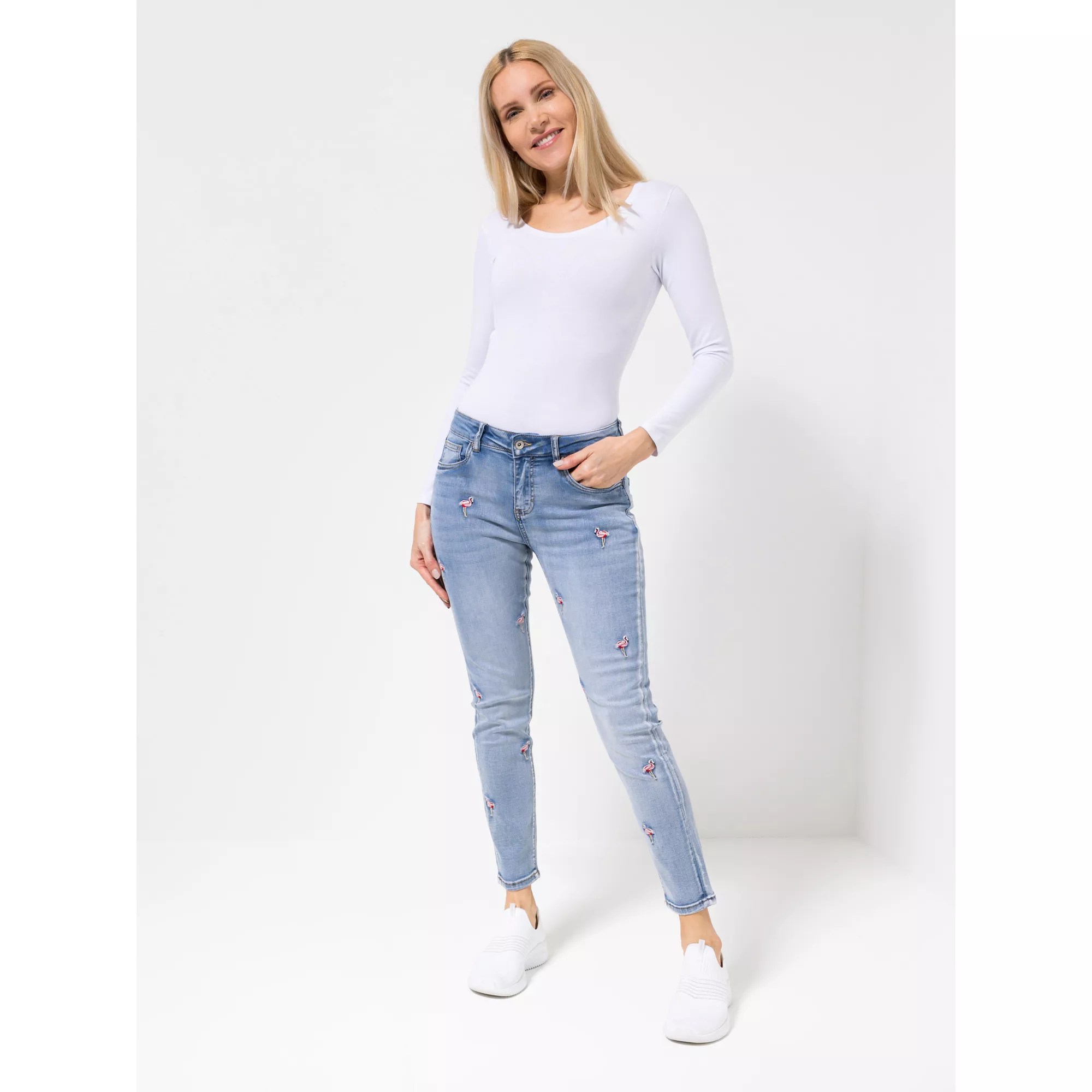 DINE 'N' DANCE Jeans Salsa Stickerei knöchellang schmales Bein QVC.de