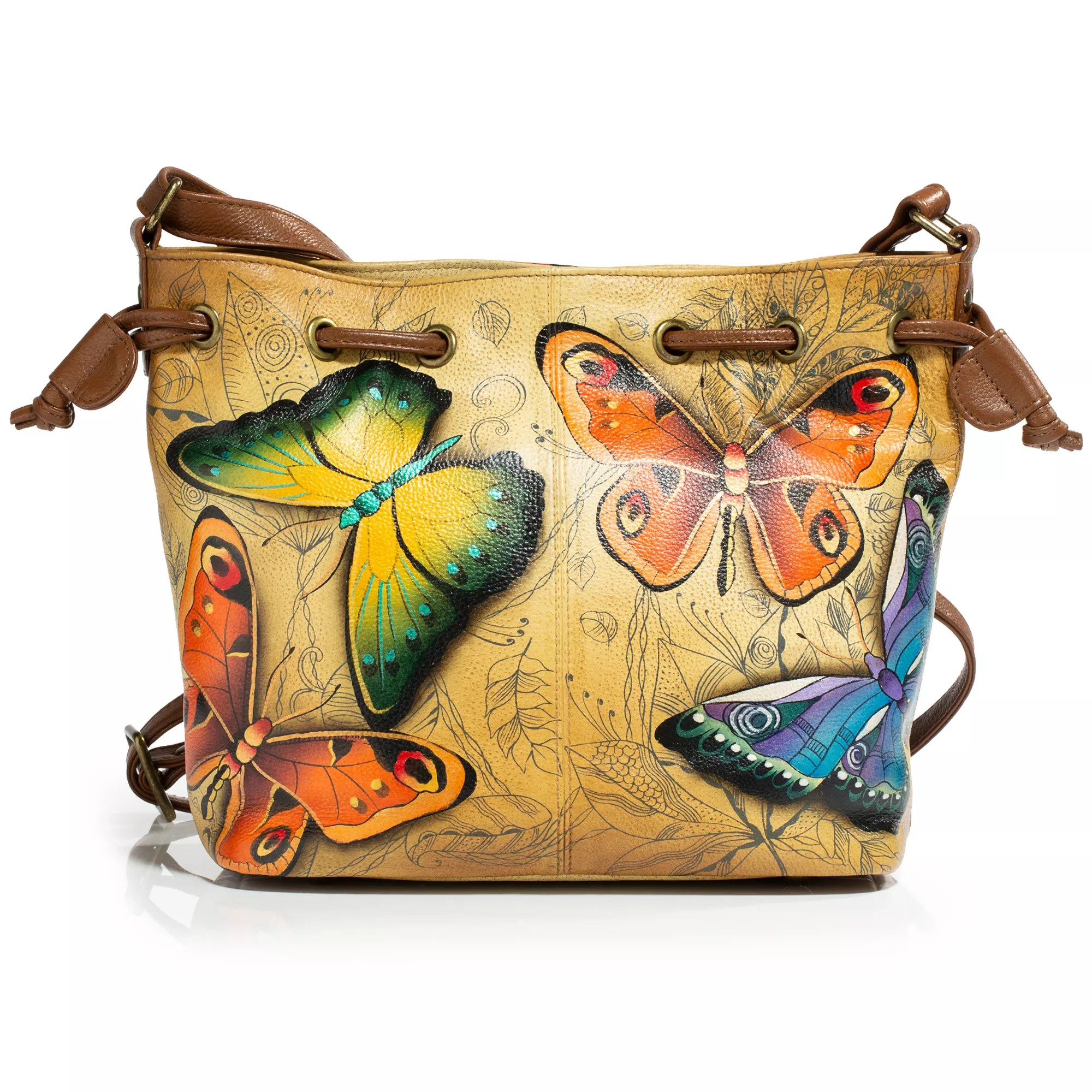 ANUSCHKA® Beuteltasche echt Leder handbemalt QVC.de