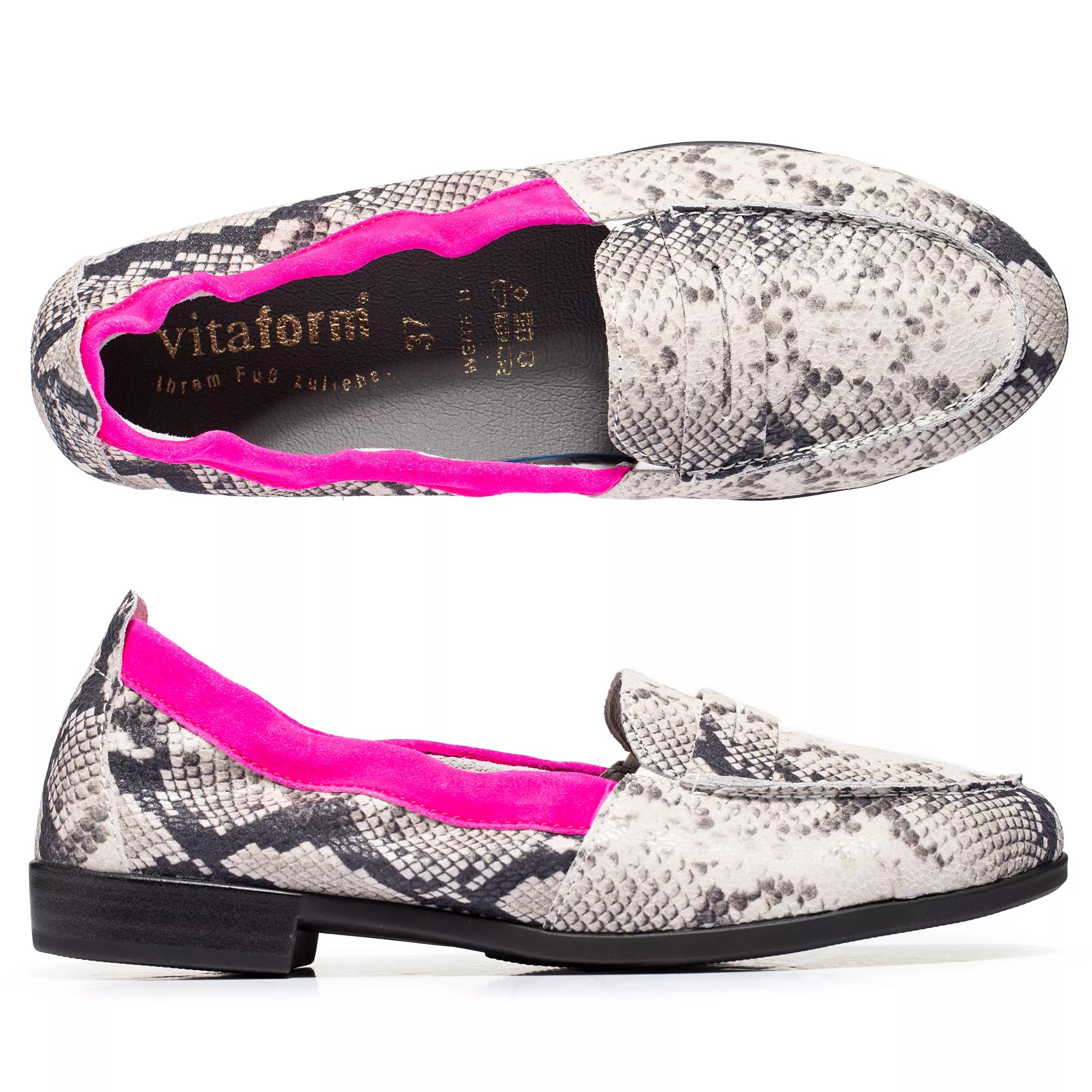 VITAFORM DamenMokassin Veloursleder AnimalPrint Luftpolsterfußbett