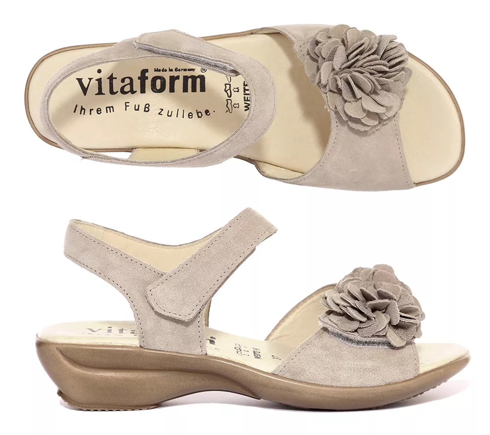VITAFORM Sandalette Veloursleder Zierblüte Klettverschluss QVC.de