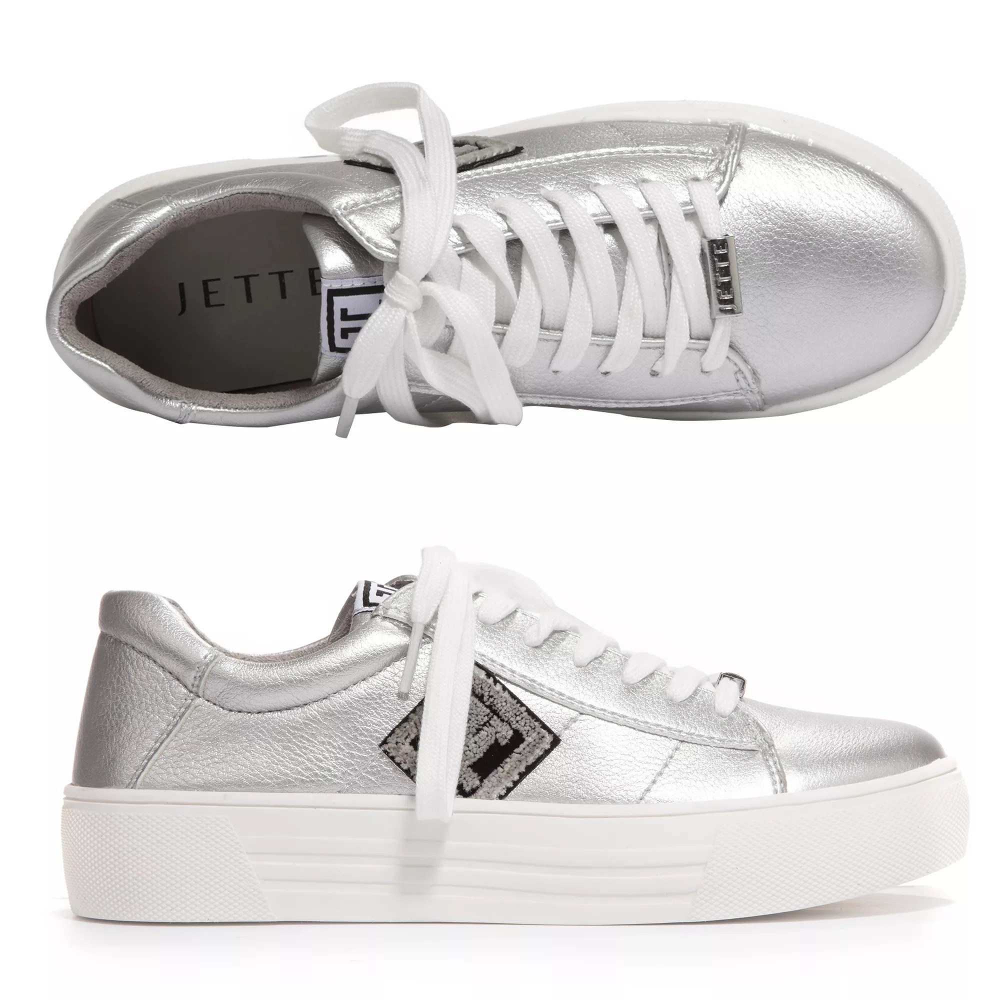 JETTE DamenSneaker Lederimitat Applikation an Seite Plateausohle QVC.de