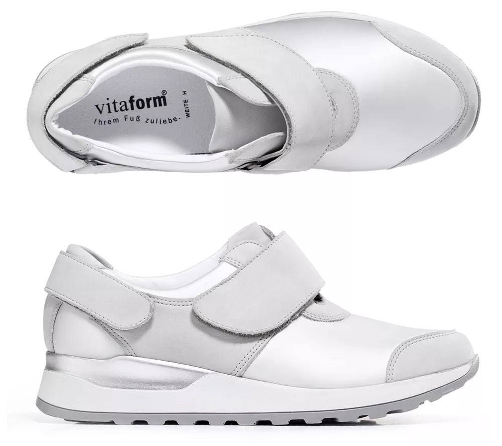 VITAFORM DamenSneaker Stretch & Leder Klettverschluss weiße Sohle QVC.de