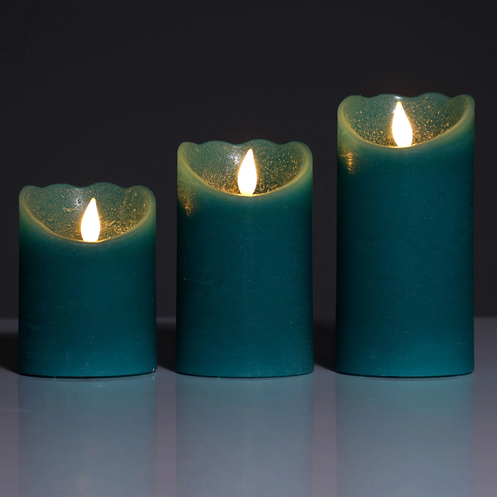 ELAMBIA 3 LEDKerzen RusticFinish Flamme Luma Höhe 10, 12,5 & 15cm