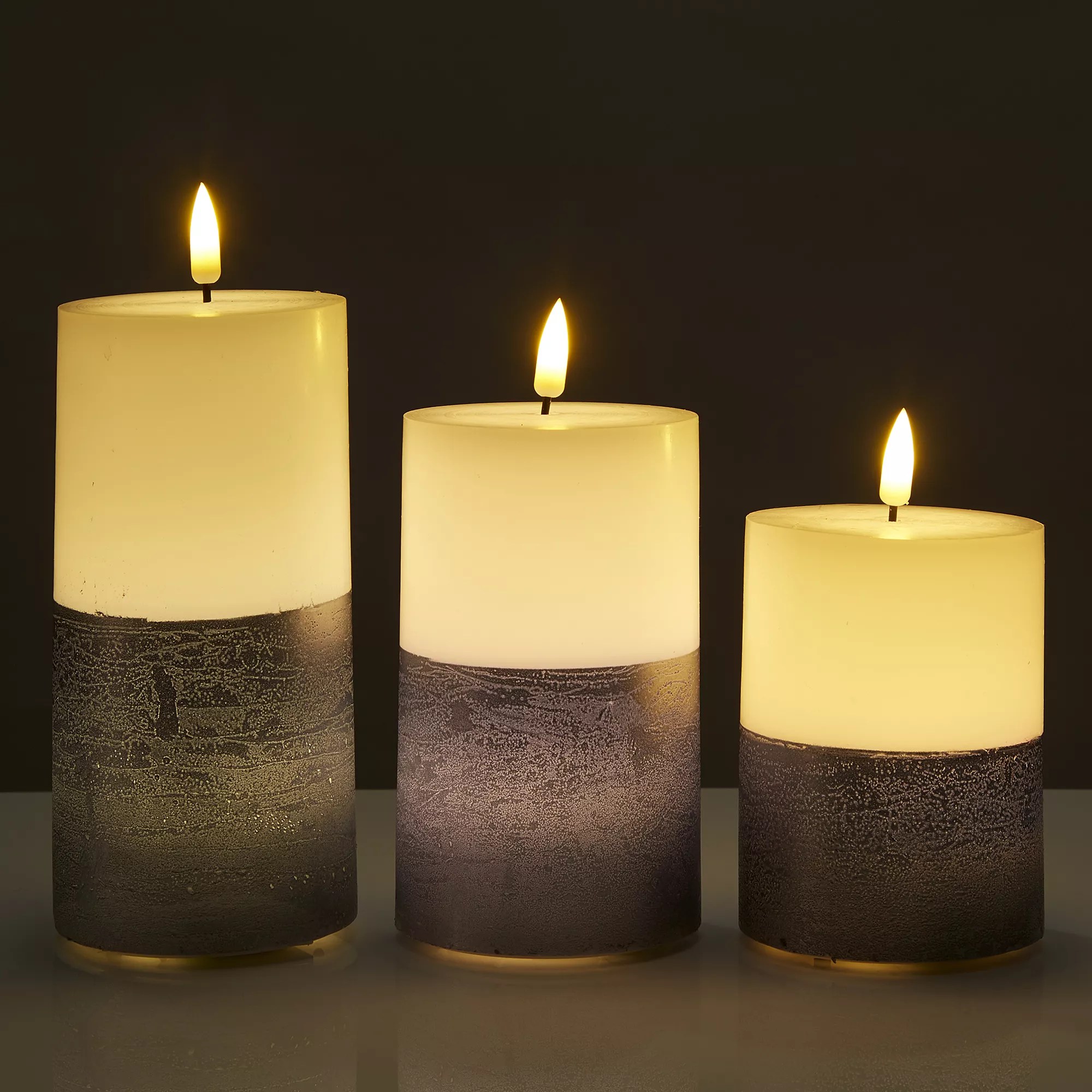 ELAMBIA 3 LEDKerzen SchichtOptik Flamme Luma Höhe 10, 12 & 15cm QVC.de