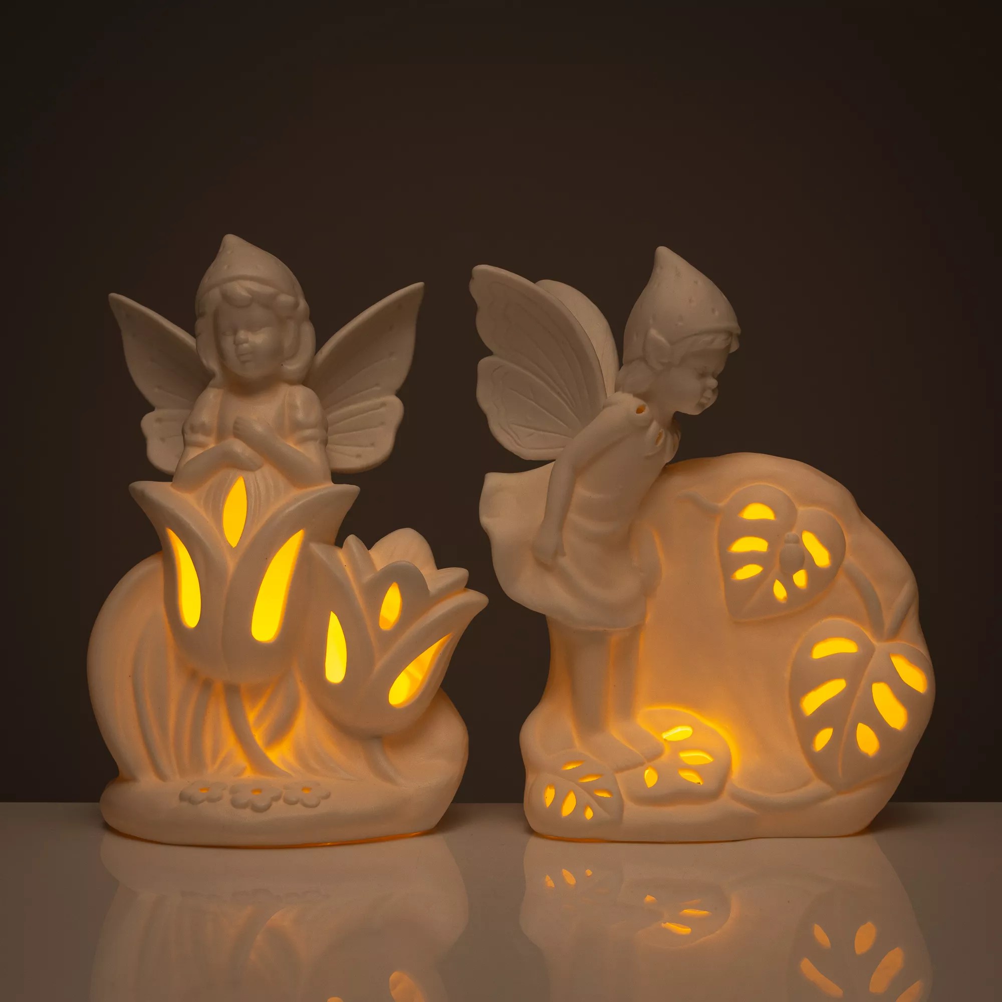 LUMIDA Ceramica 2 Porzellanfiguren Feen mit Blume inkl. LEDs 5hTimerfunktion QVC.de