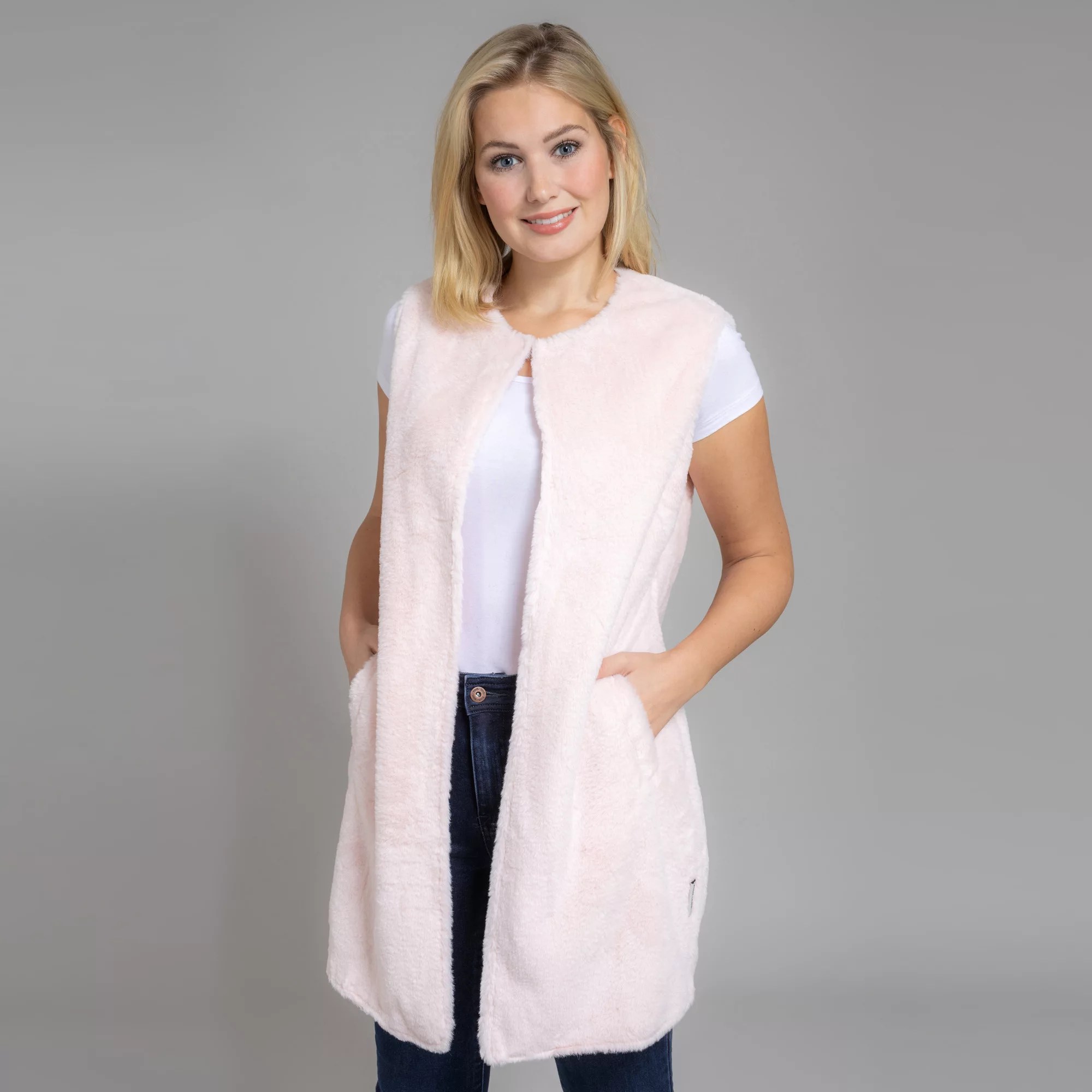 MONT CHALET DamenFellweste lang uni Mikrofaser Fellimitat mit