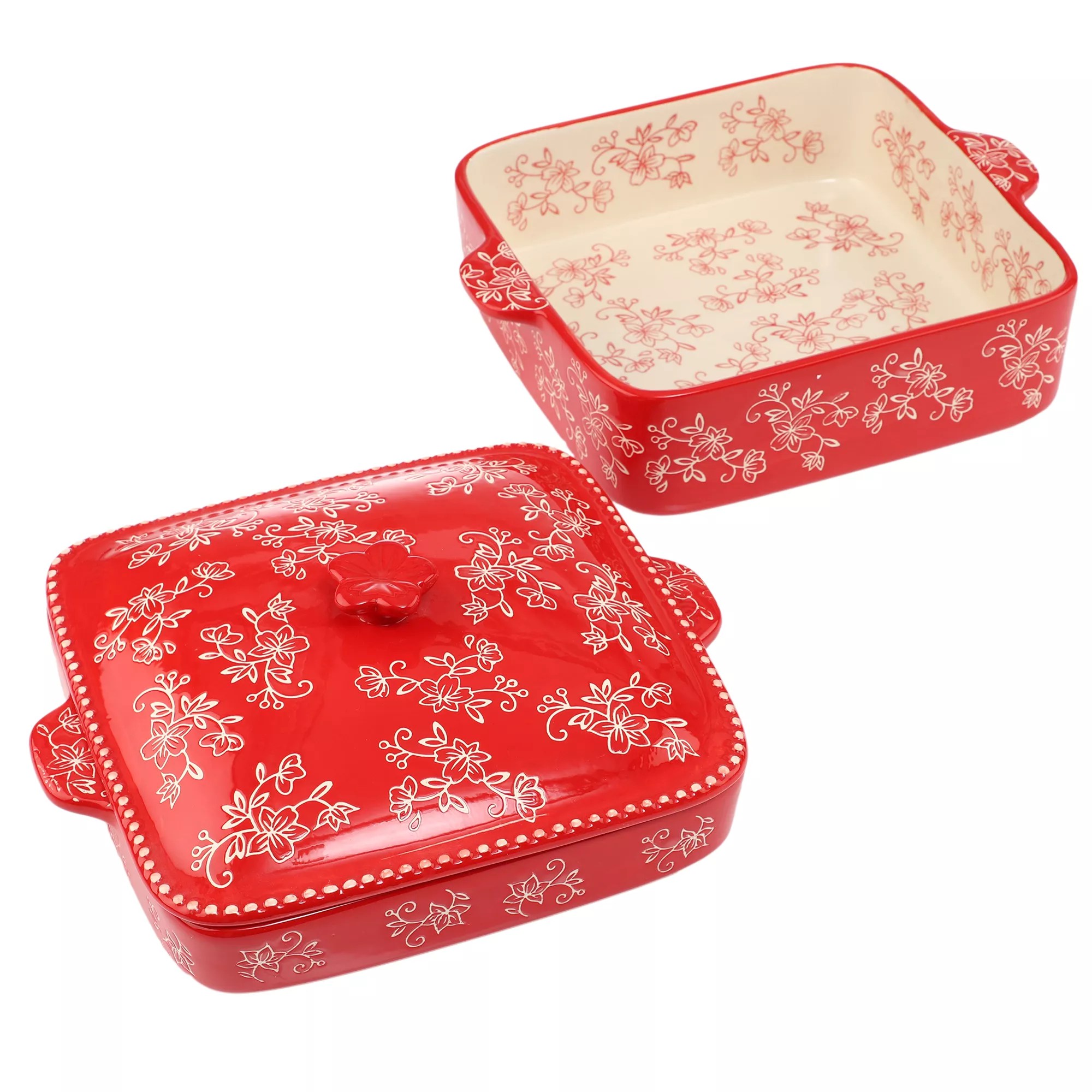 TEMPTATIONS Auflaufform inkl. Deckel &Servierteller Floral Lace 3tlg