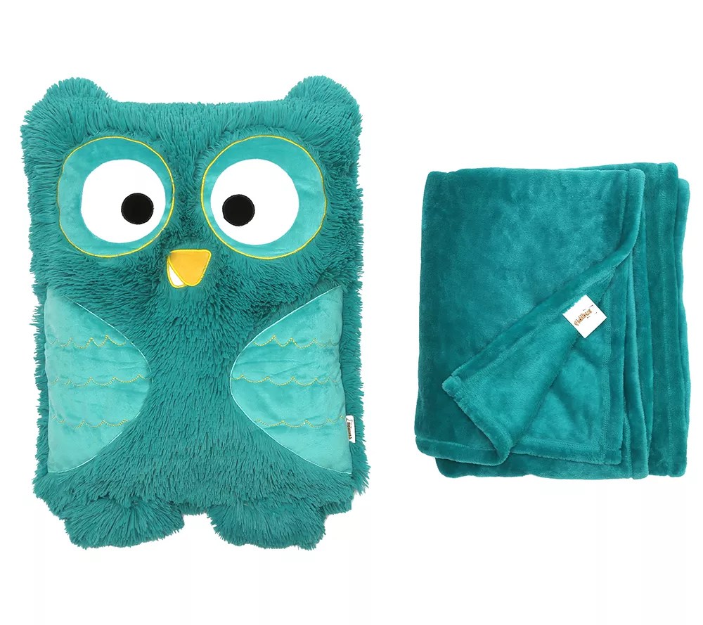 FIDIBUS 2in1Eulenkissen inkl. Decke Mikrofaser Chinchilla 45x55cm