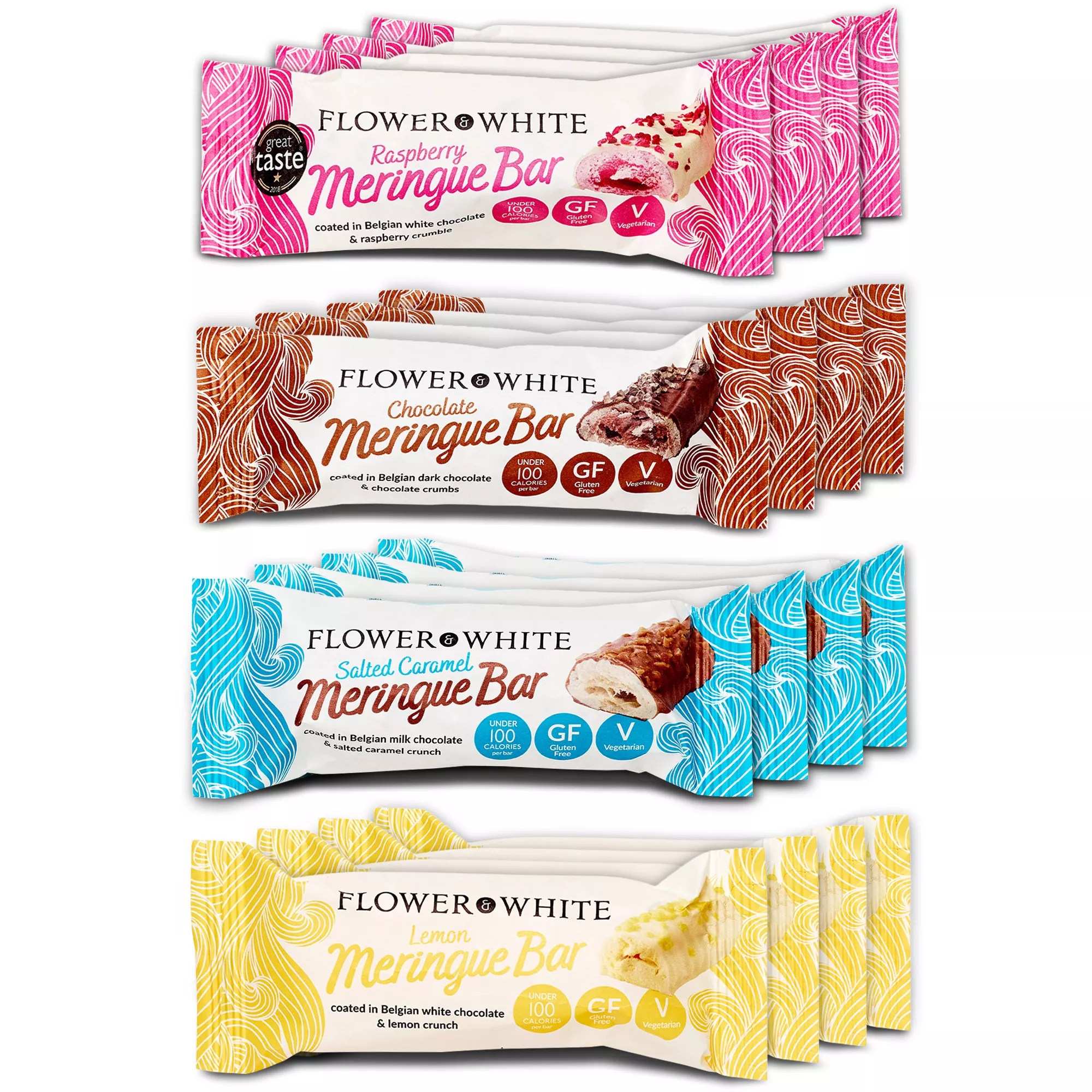 FLOWER & WHITE Meringue Riegel 4 Sorten, 16 Stück handgefertigt Inhalt