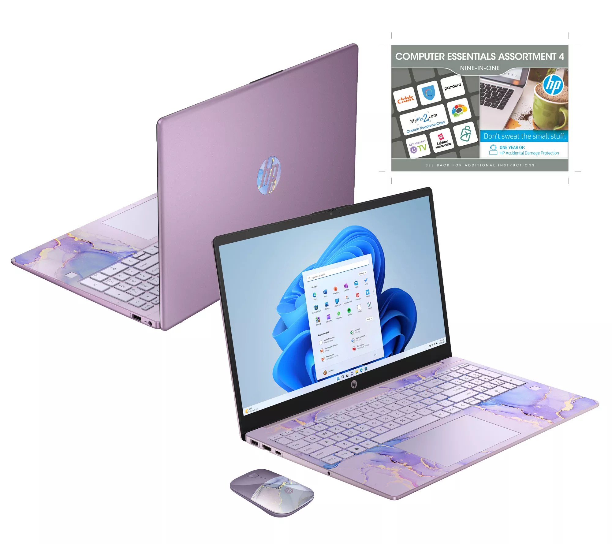 HP 15 Stream Touch Laptop Intel, 128GBSSD MS365, Mouse