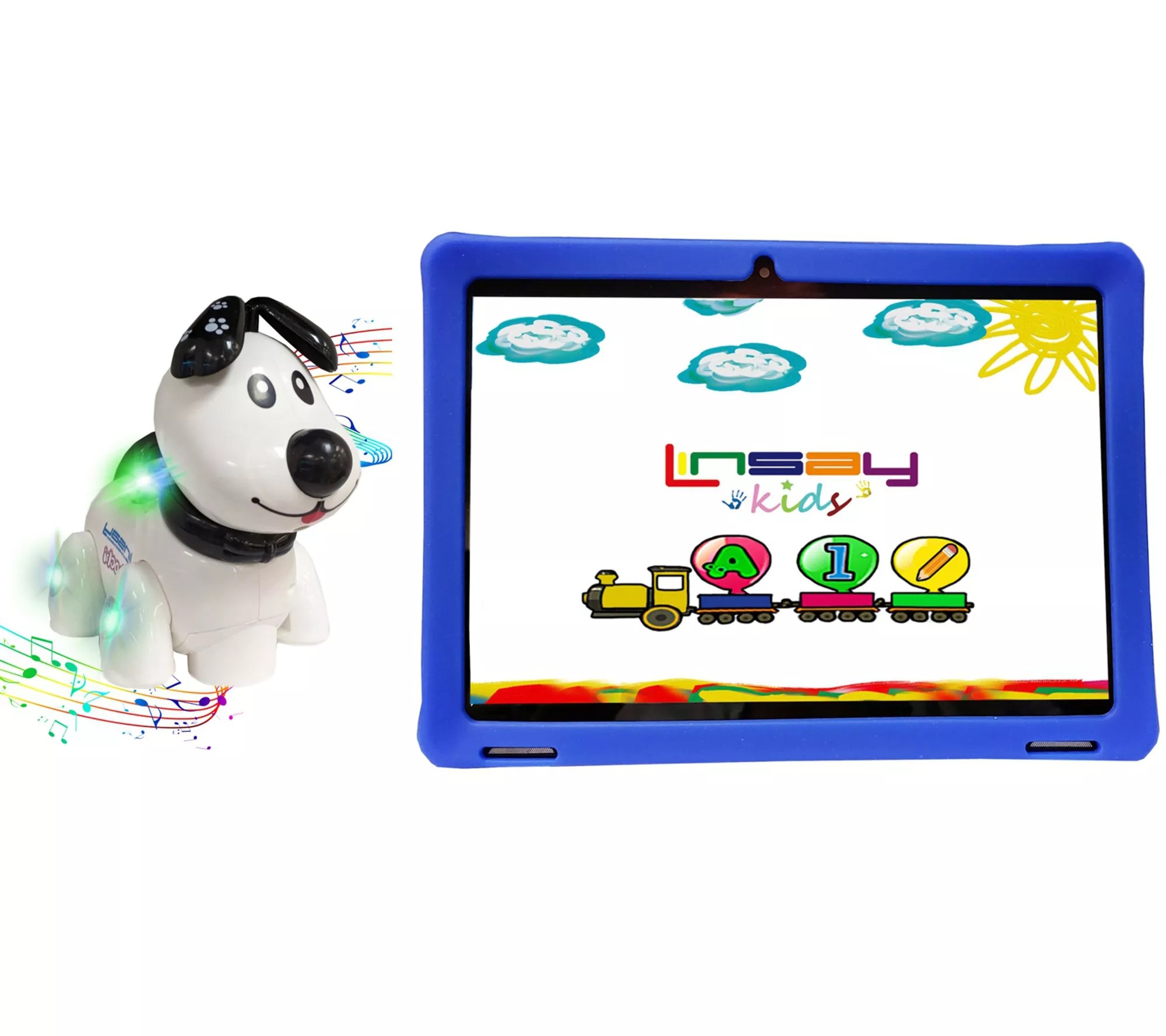 LINSAY 10" IPS Android 12 Tab w/ Kids Case & Smart Dog Toy