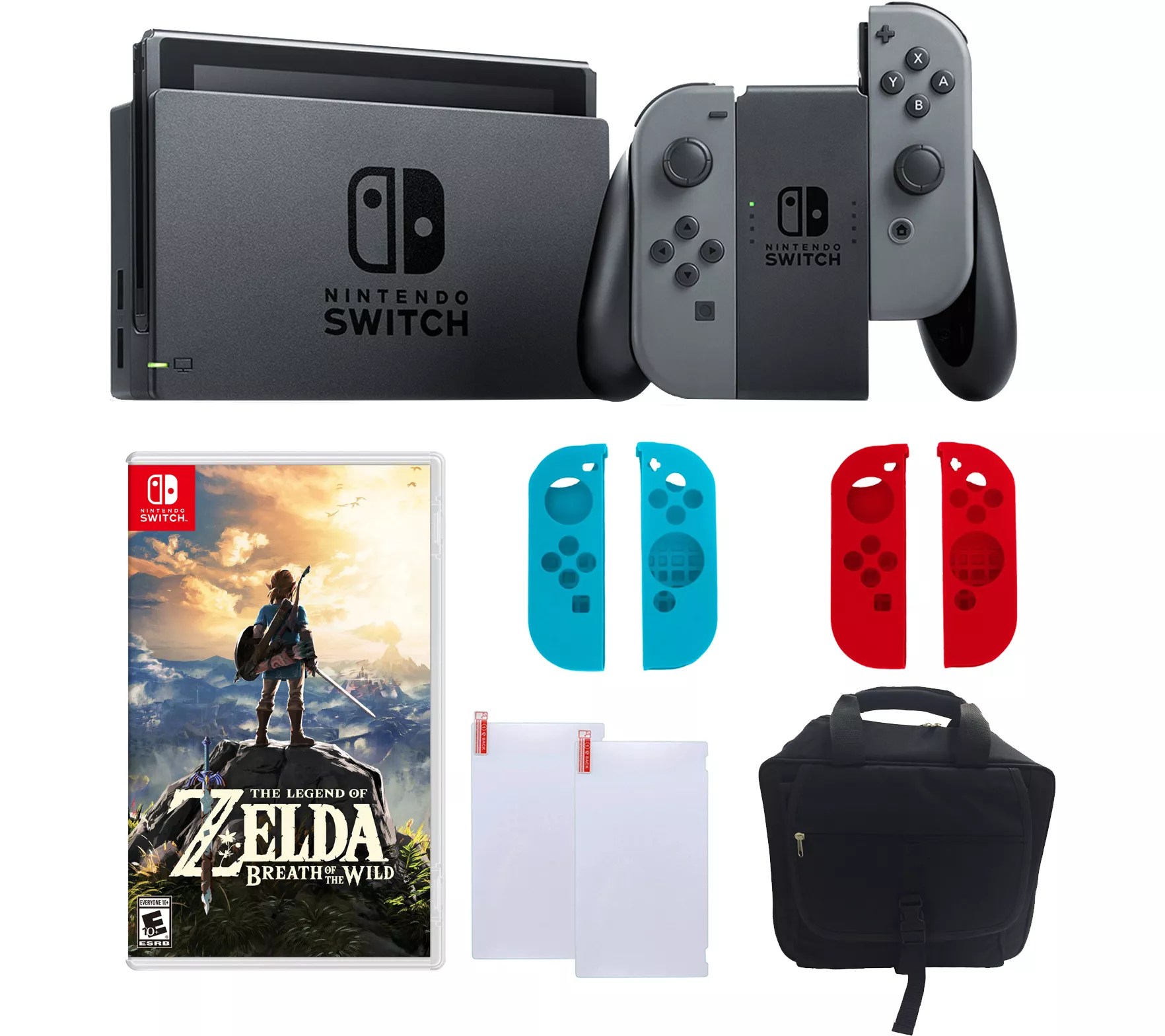 Nintendo Switch Gray with Zelda, Sleeves & Accessories