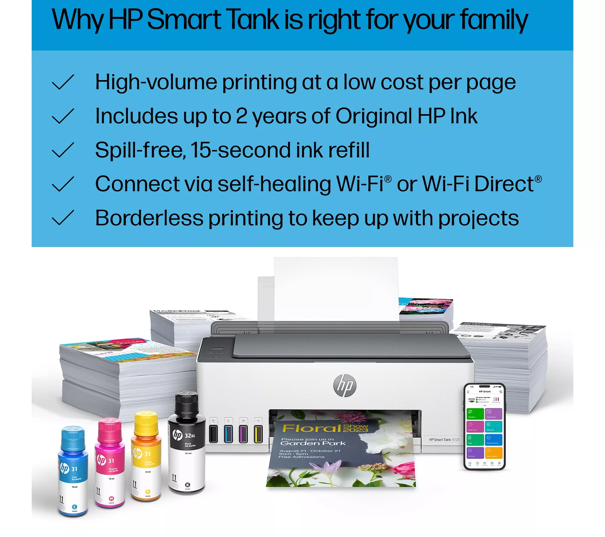 HP Smart Tank 5101 AllinOne Printer with 2Years Included Ink