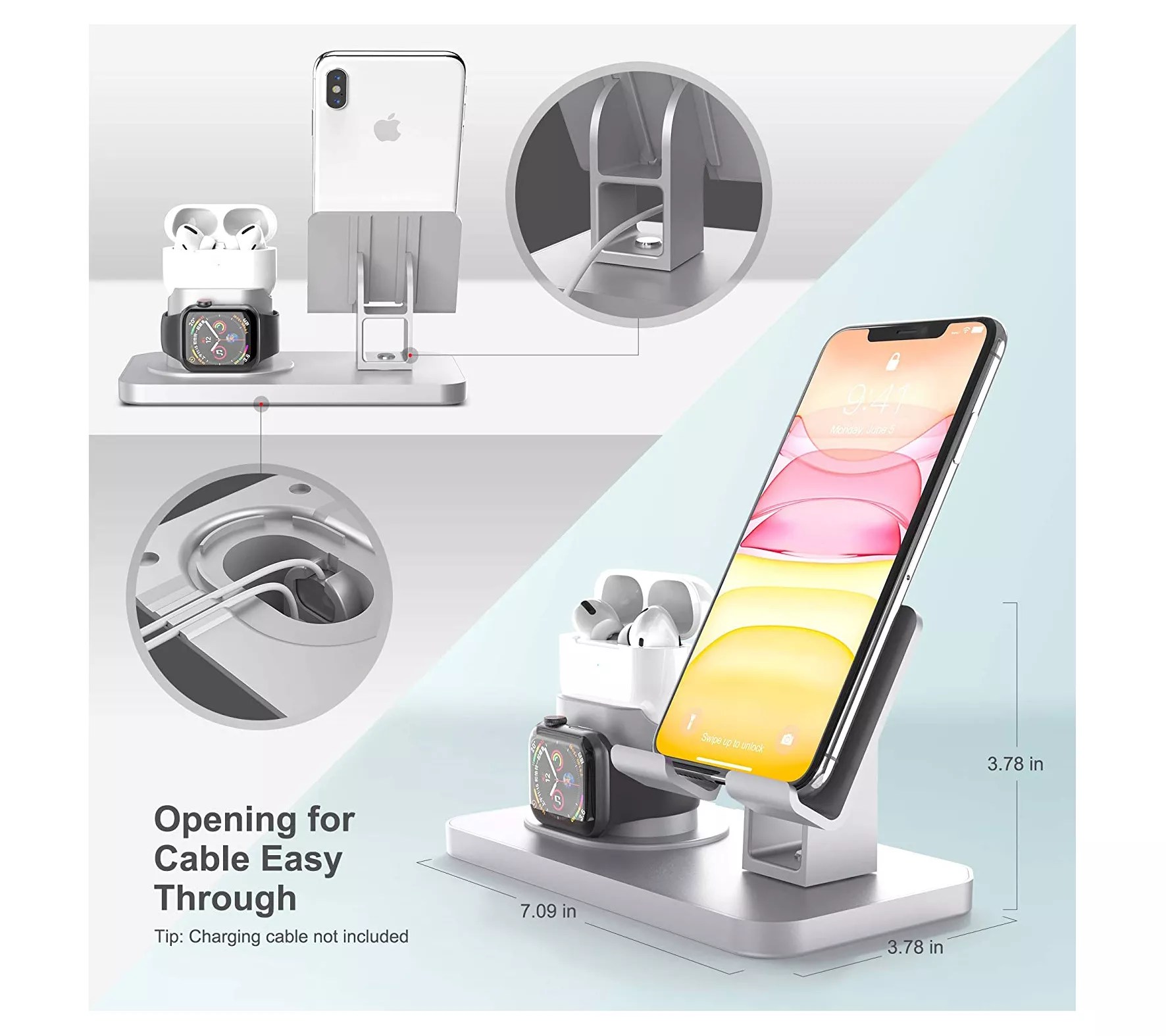 3in1 Desk Stand for Apple Watch Tablets, Phone & AirPods