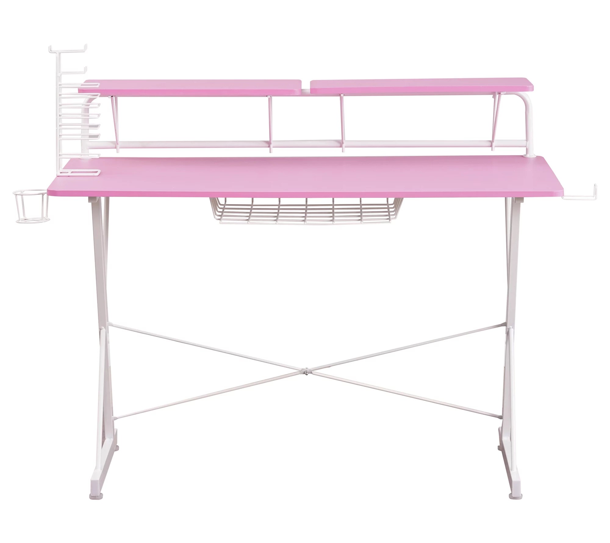 Techni Sport Pink Carbon Gaming Desk with Shelvs