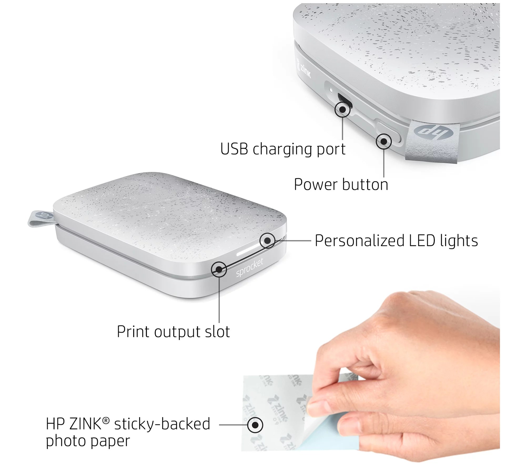 HP Sprocket Portable Photo Printer w/ 20 Pack of Sprocket Paper