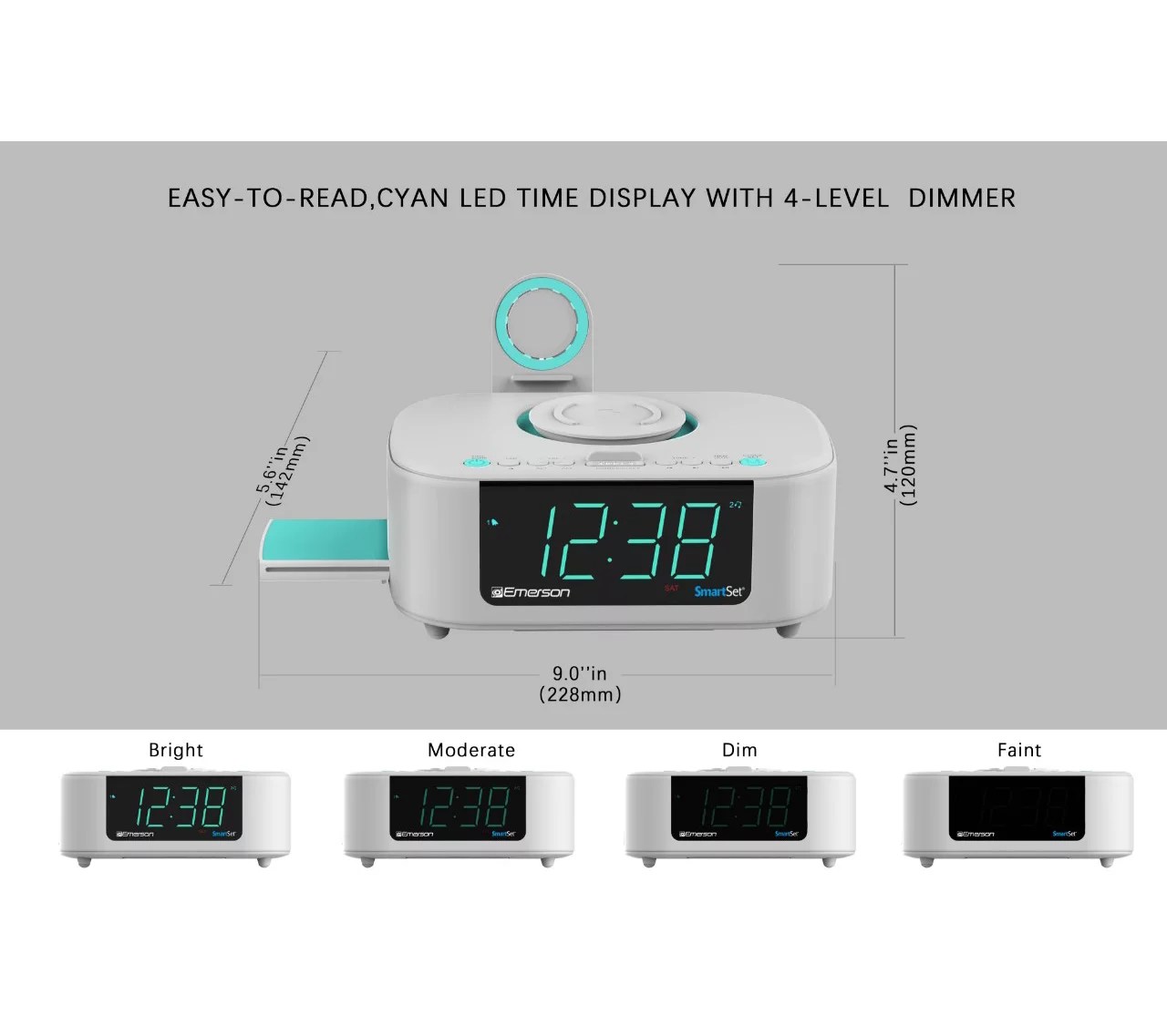 Emerson SmartSet Wireless Charging Dual Alarm FM Clock Radio