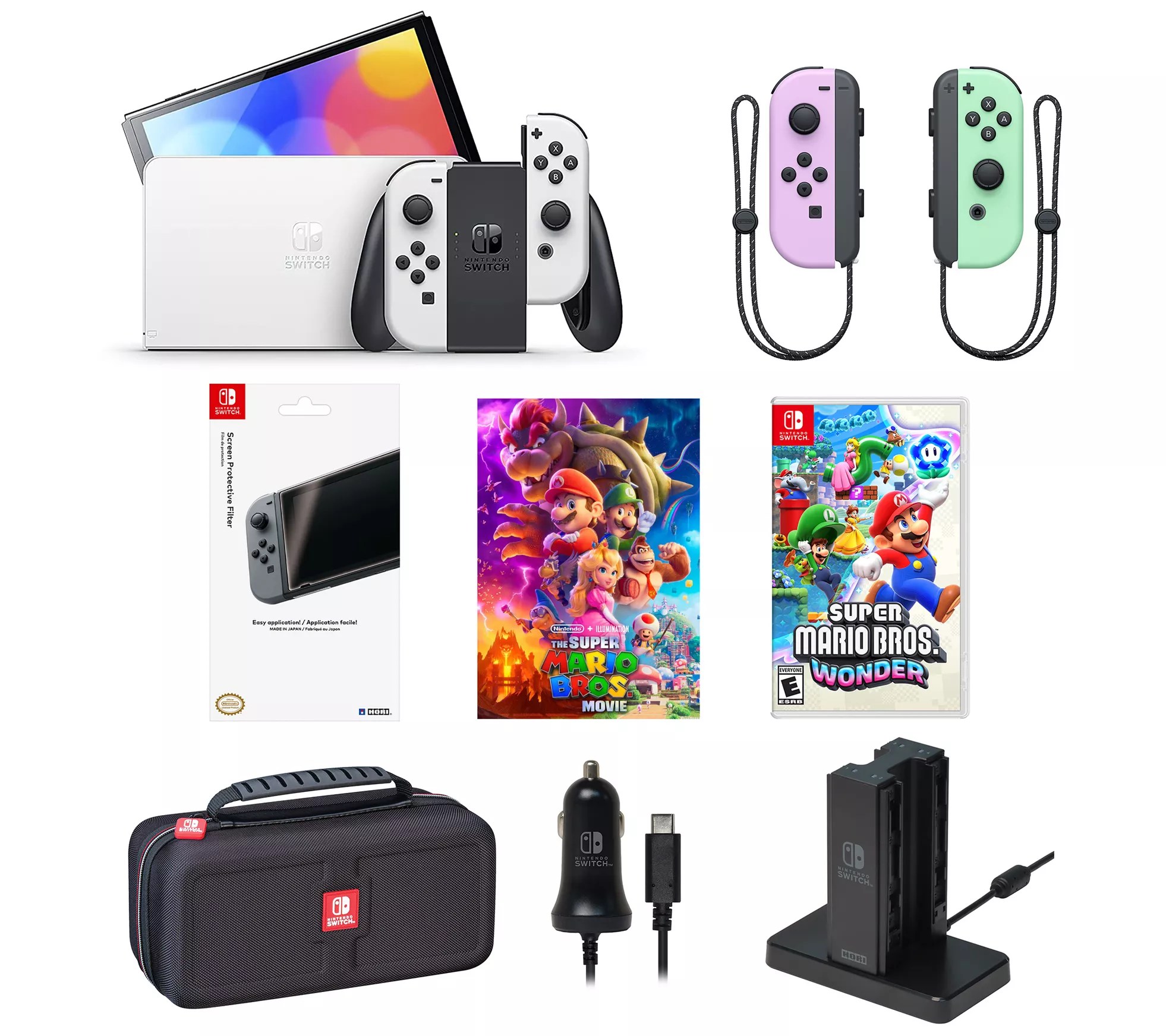 Nintendo Switch OLED w/ Mario Wonder & Extra JoyCon Bundle