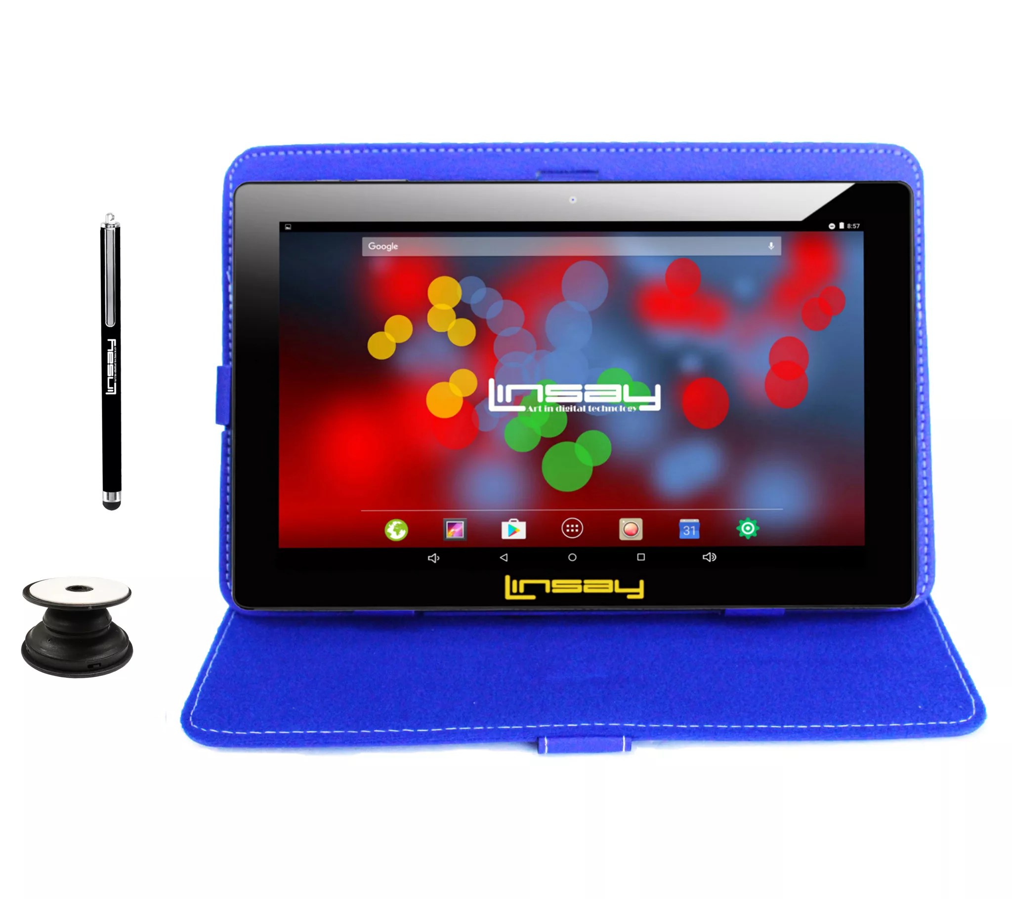LINSAY 10" IPS Android 12 Tablet w/ Case, Holder & Pen